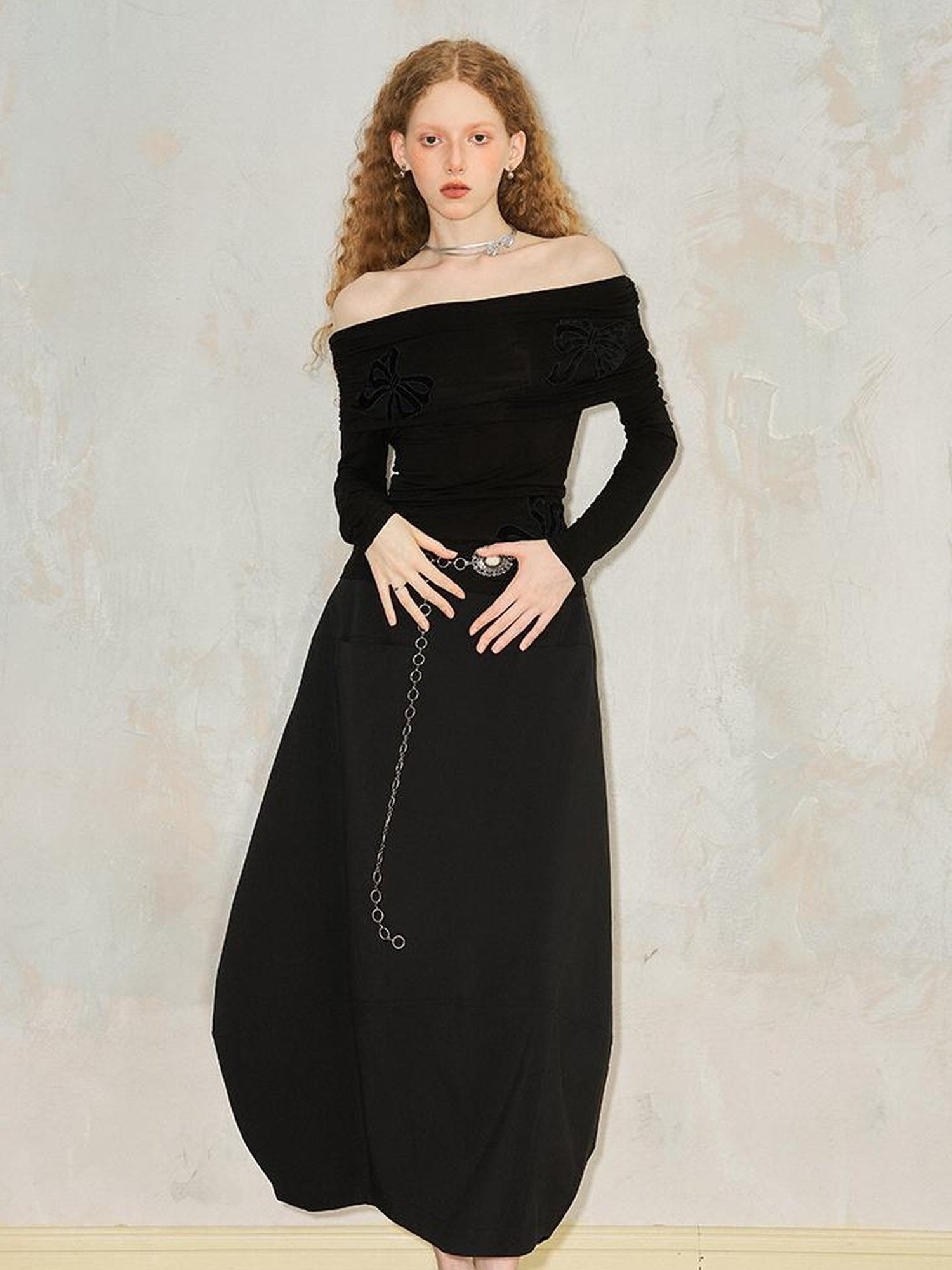 DIDDI MODA Wrinkle Textured Lantern Midi Skirt