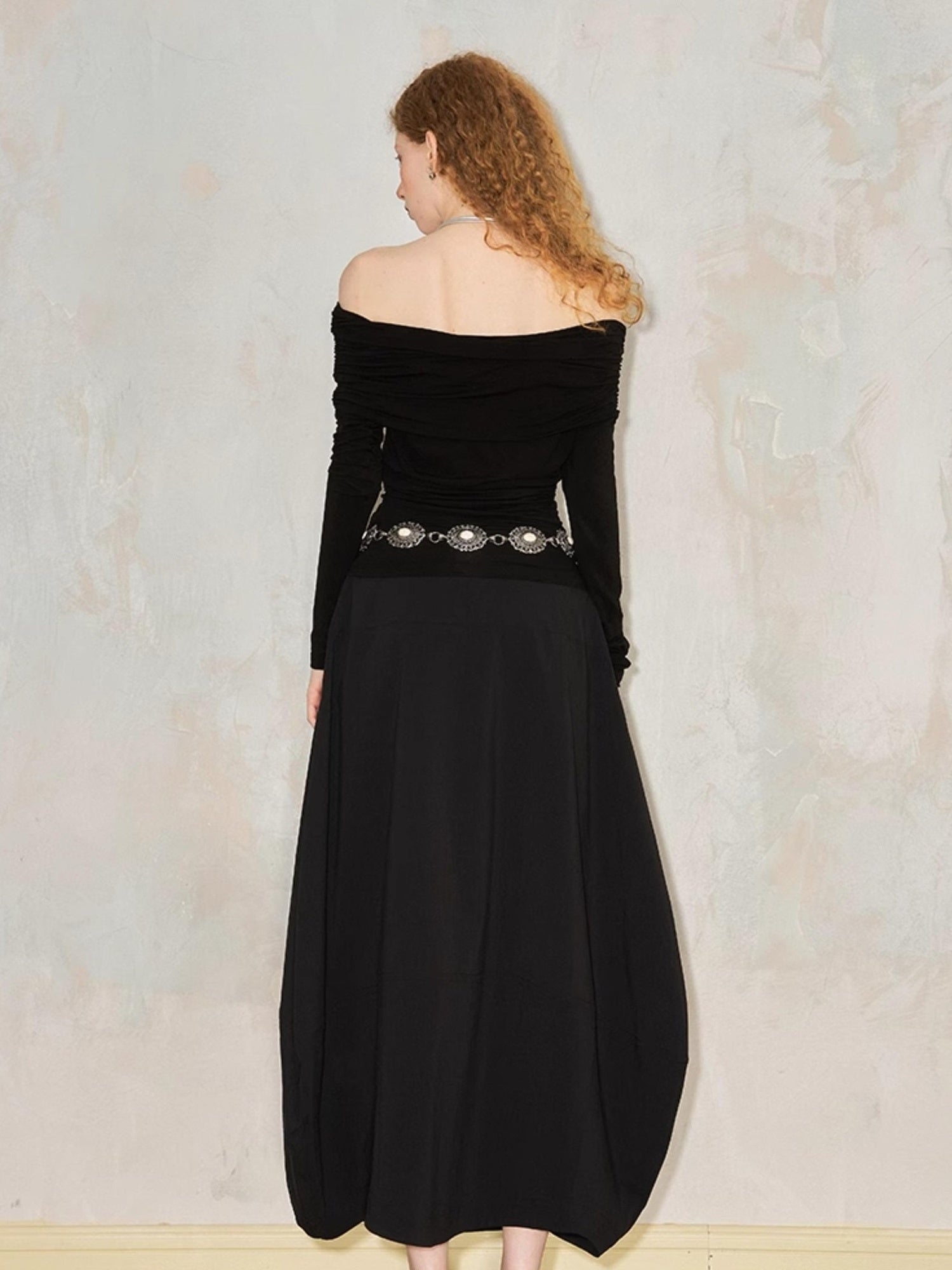 DIDDI MODA Wrinkle Textured Lantern Midi Skirt