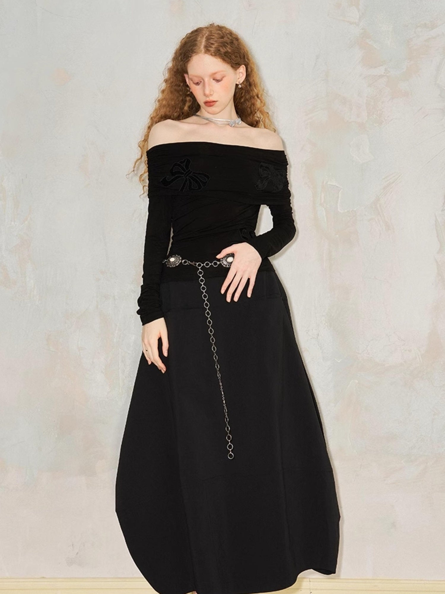 DIDDI MODA Wrinkle Textured Lantern Midi Skirt