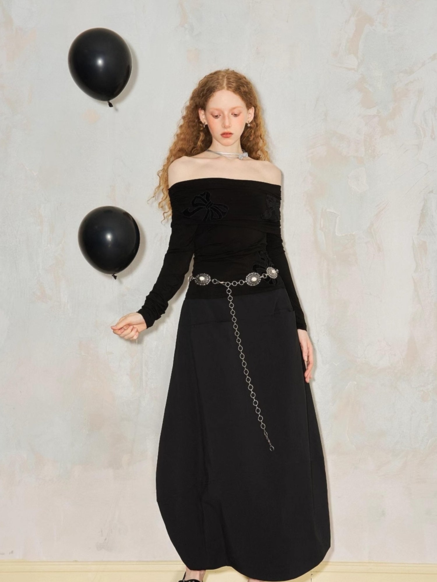 DIDDI MODA Wrinkle Textured Lantern Midi Skirt