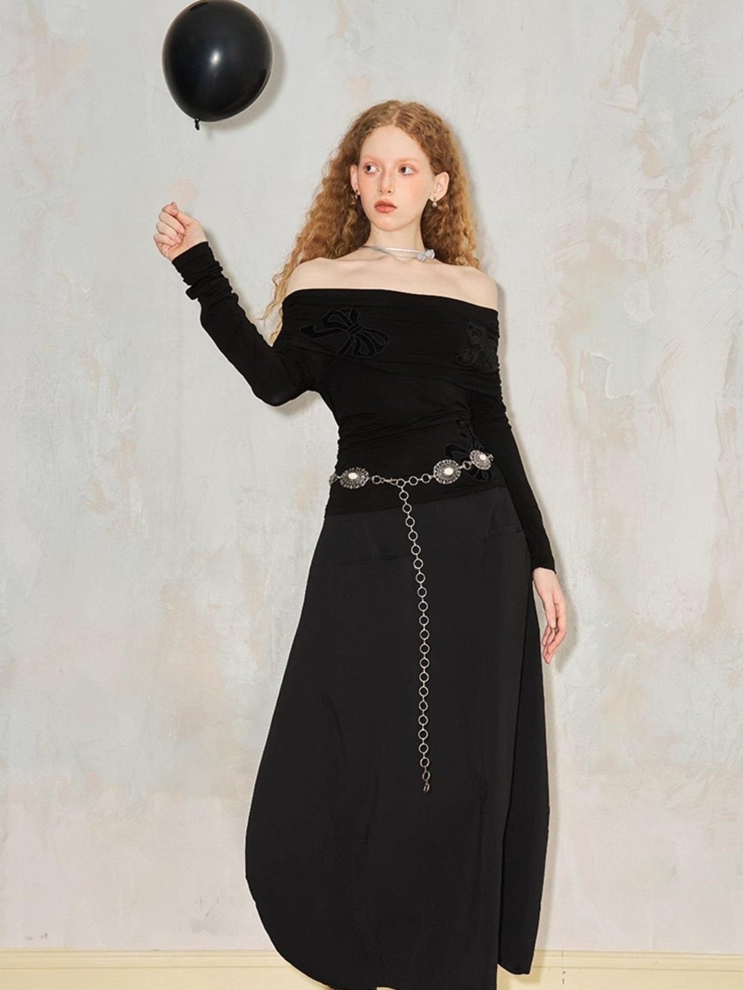 DIDDI MODA Wrinkle Textured Lantern Midi Skirt