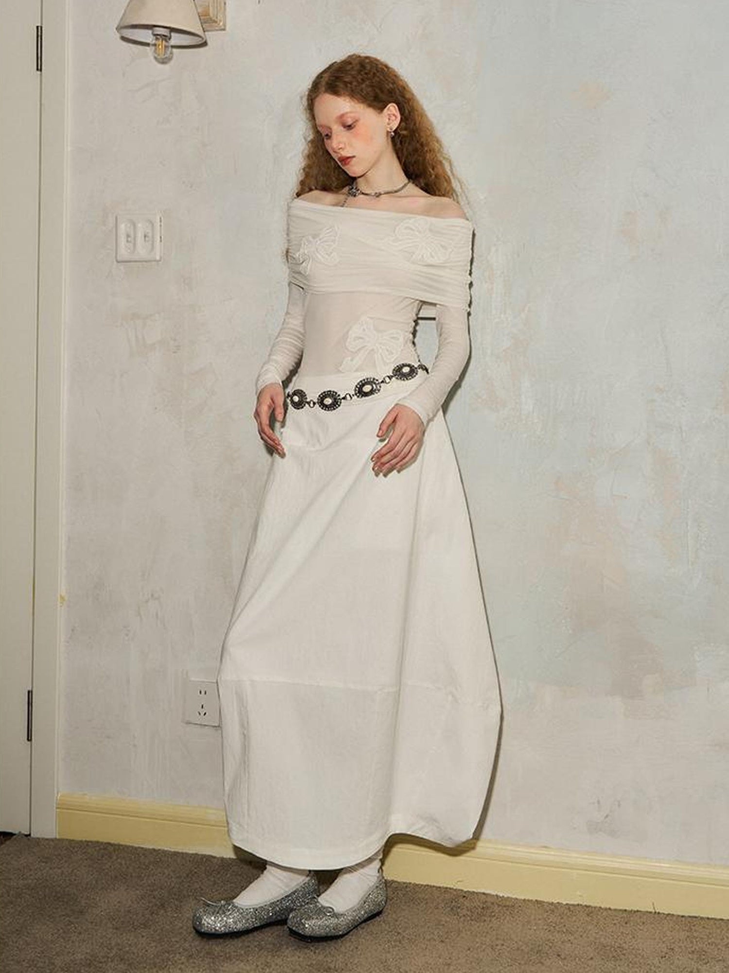 DIDDI MODA Wrinkle Textured Lantern Midi Skirt