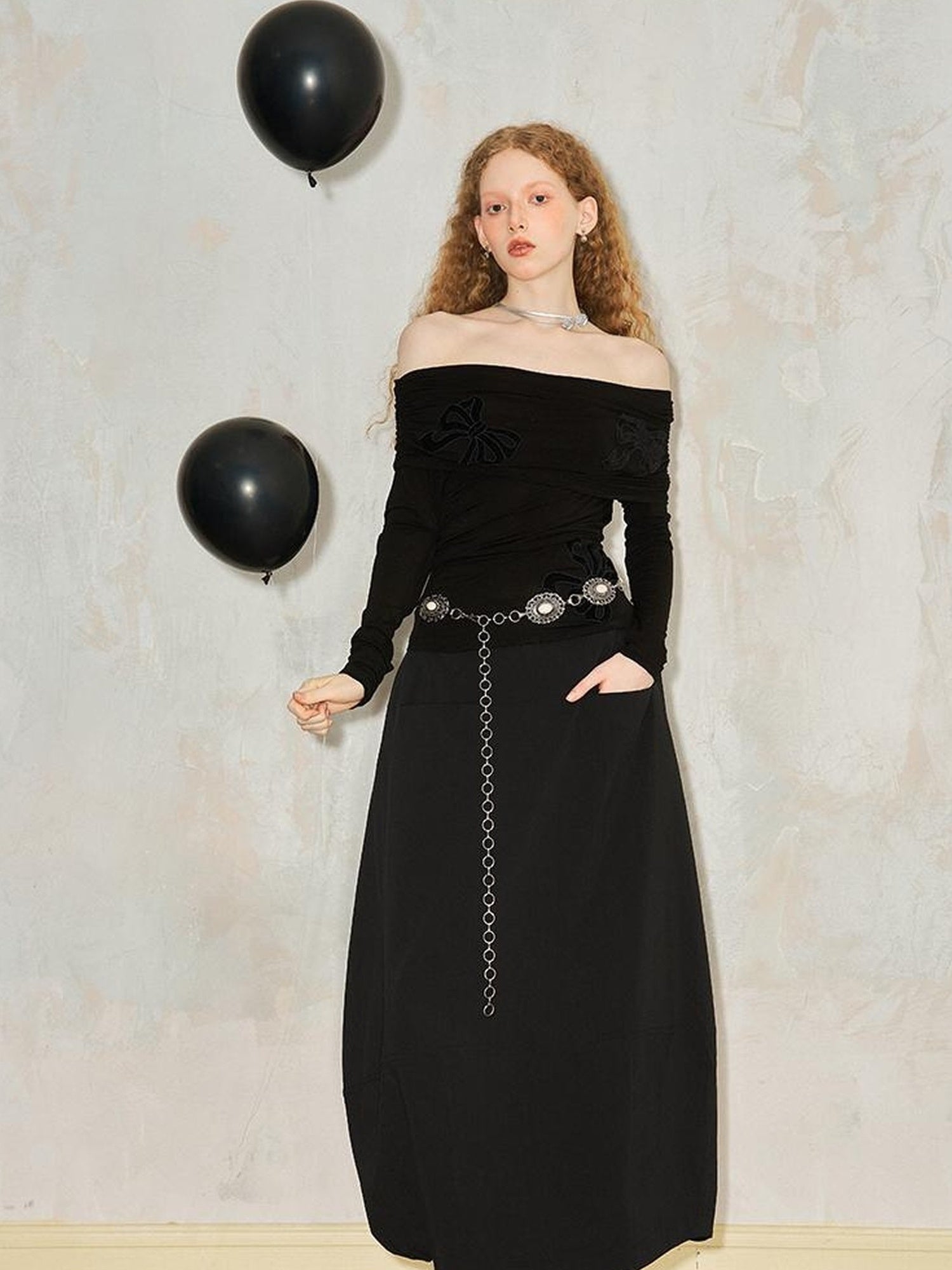 DIDDI MODA Wrinkle Textured Lantern Midi Skirt