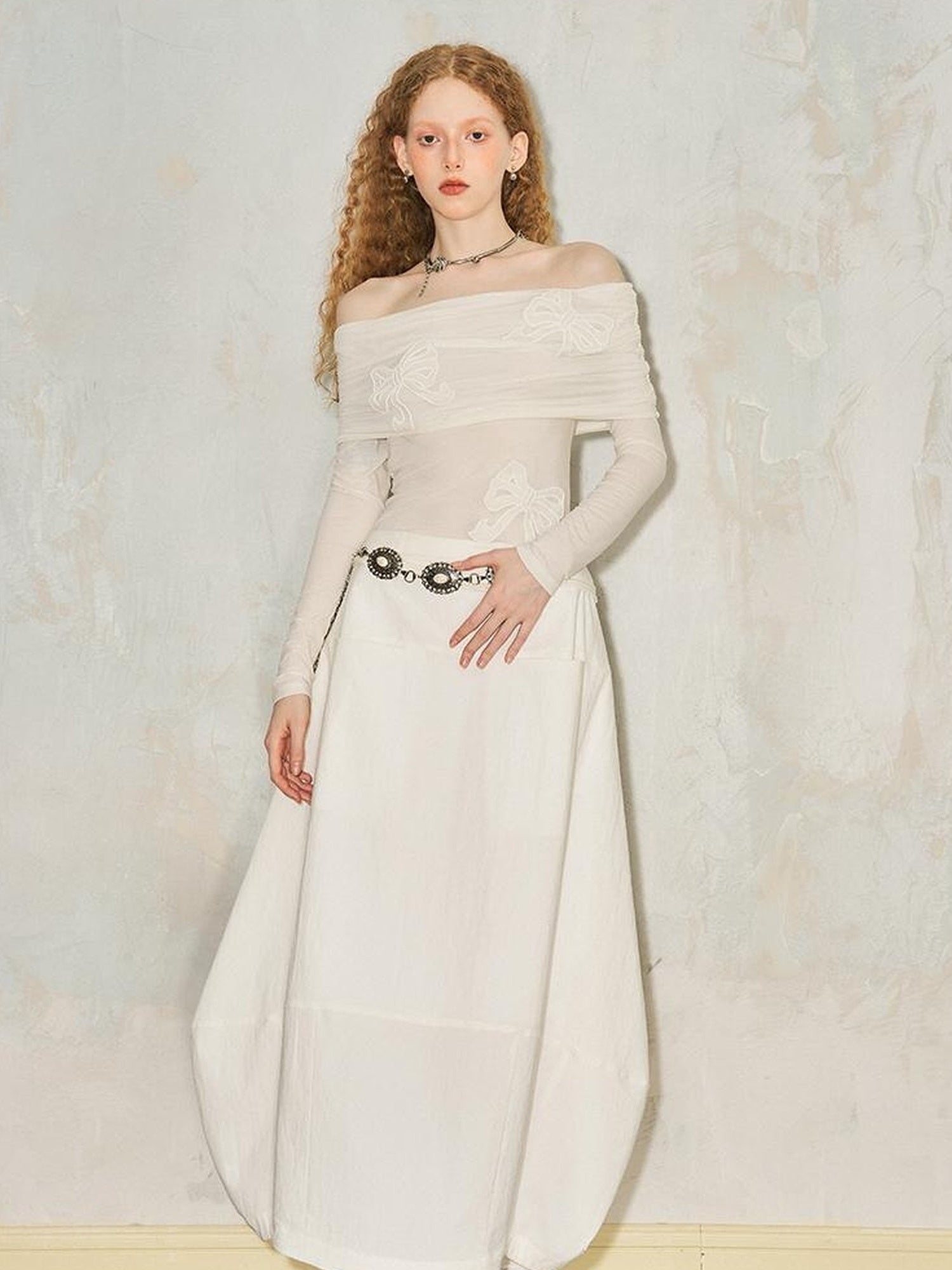 DIDDI MODA Wrinkle Textured Lantern Midi Skirt