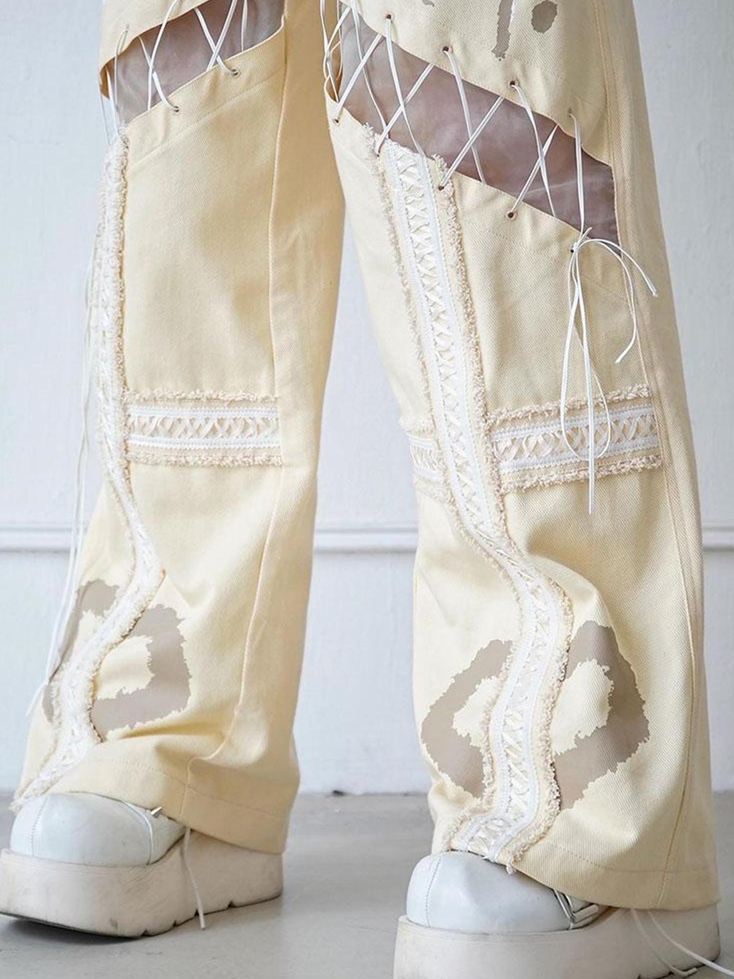 WSW WUSHENWU Wsw Redemption Light Beige Multi Functional Detachable Shorts Jeans