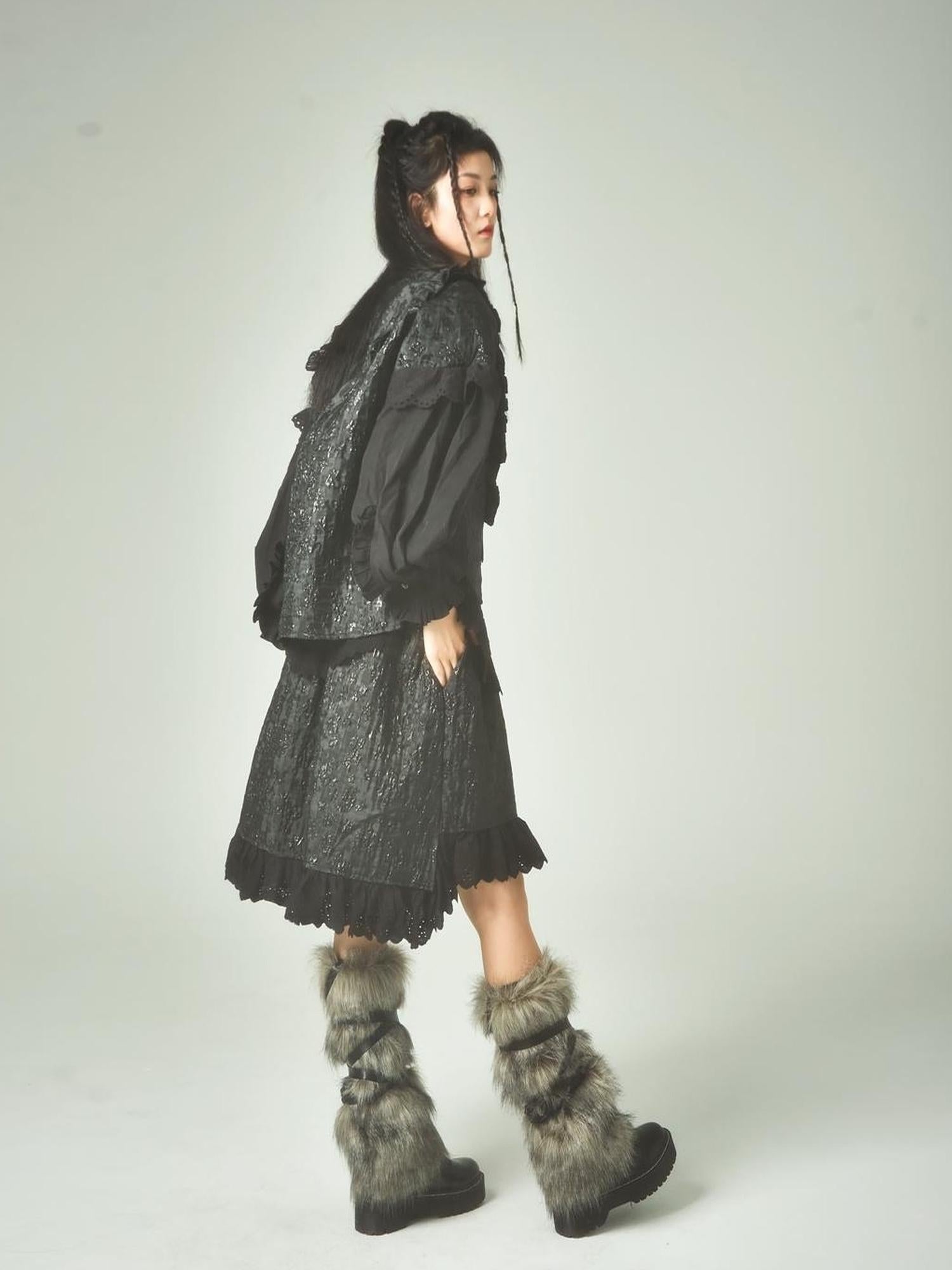 Sweet Mi Xuanqing Brocade Lace Y2k Skirt Suit With Shirring Retro Details