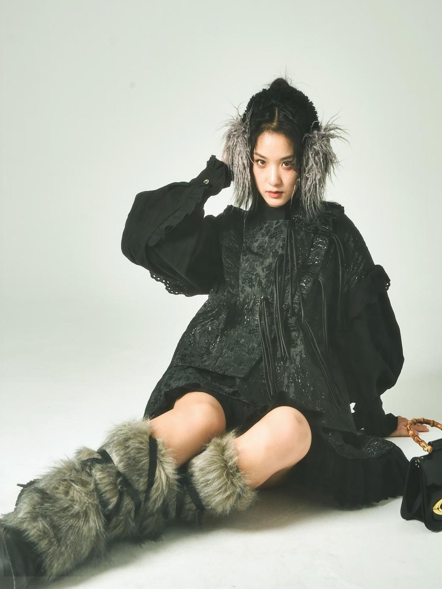 Sweet Mi Xuanqing Brocade Lace Y2k Skirt Suit With Shirring Retro Details