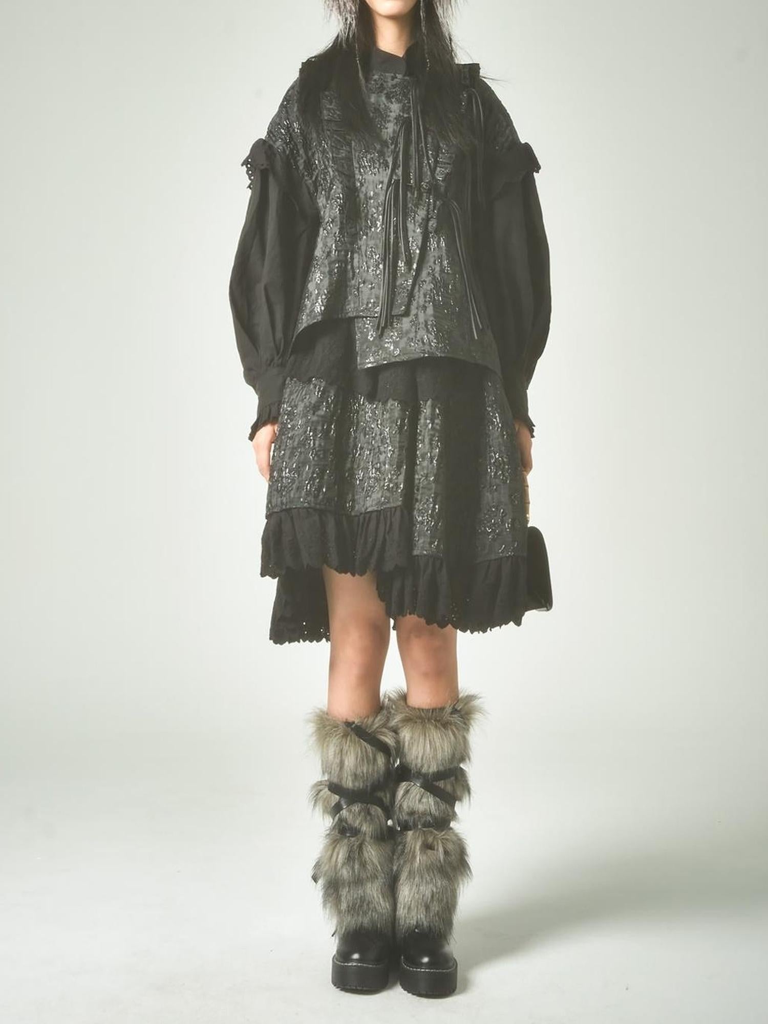 Sweet Mi Xuanqing Brocade Lace Y2k Skirt Suit With Shirring Retro Details