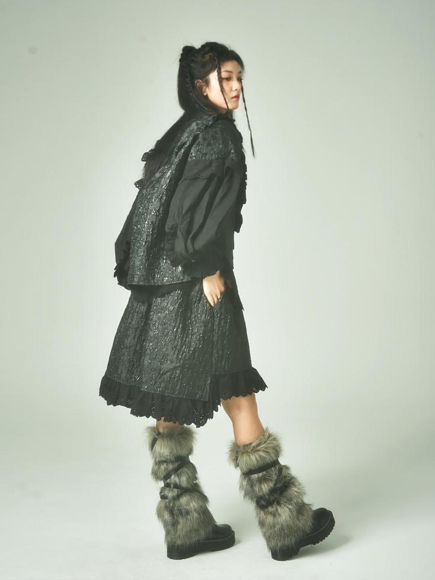 Sweet Mi Xuanqing Brocade Lace Y2k Skirt Suit With Shirring Retro Details