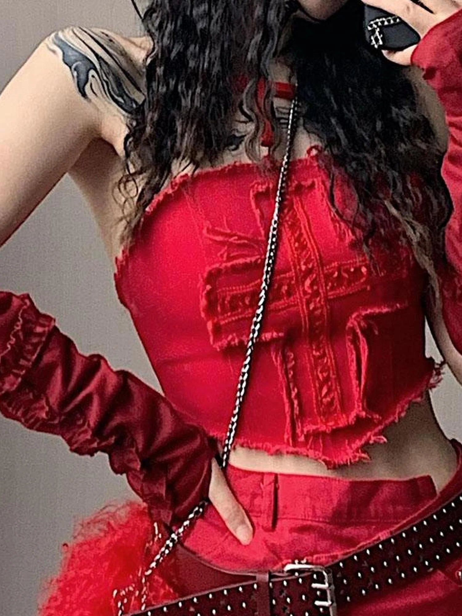 Y2K Angel Sleeve Cross Lace Pure White Top With Detachable Belt