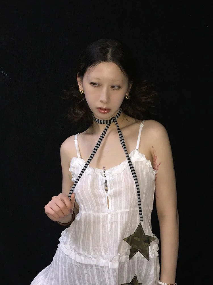 Y2K Black & Gray Striped Scarf Outfit Fashion