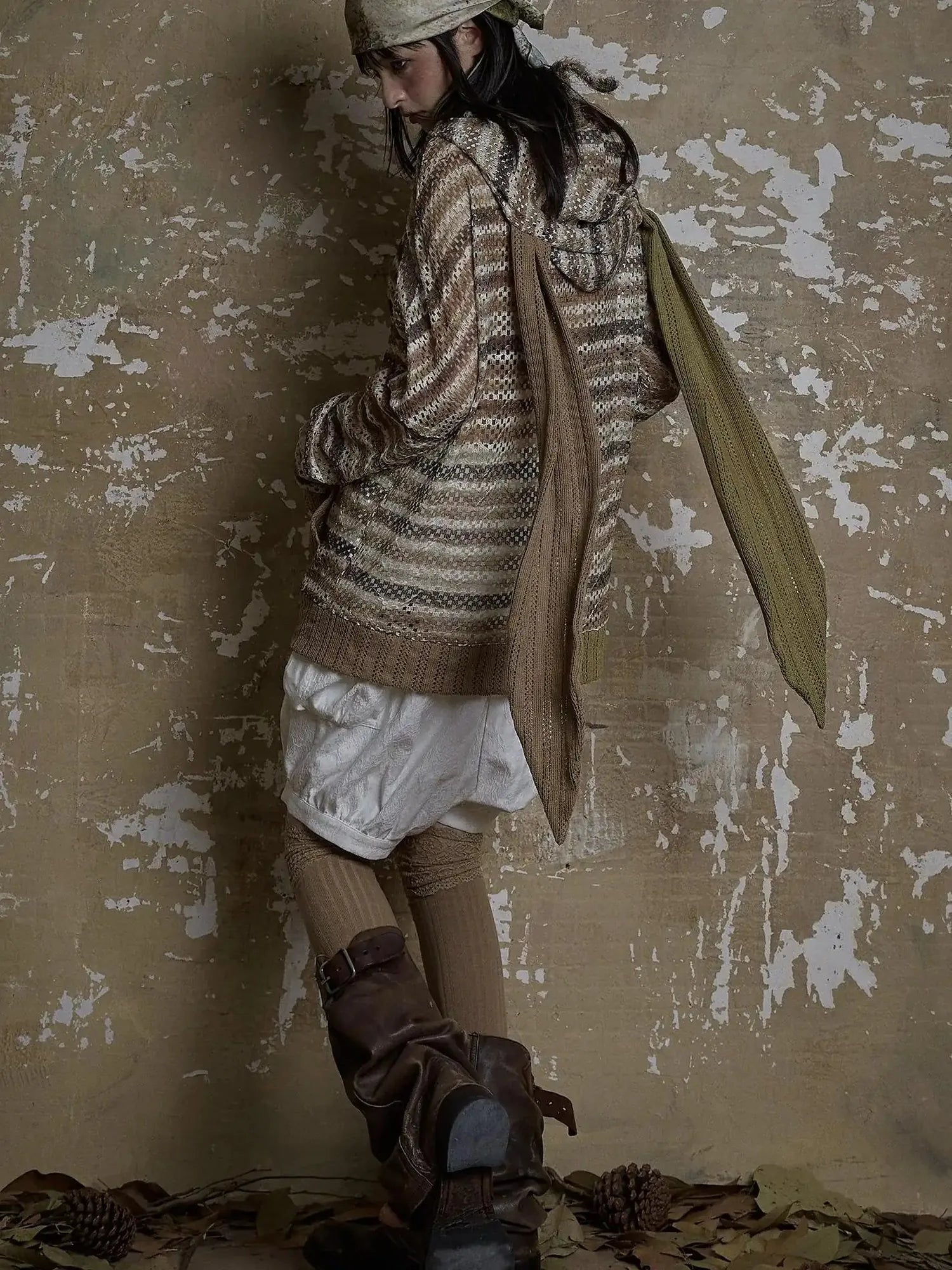 Y2K Bunny Ear Striped Cutout Oversized Hoodie