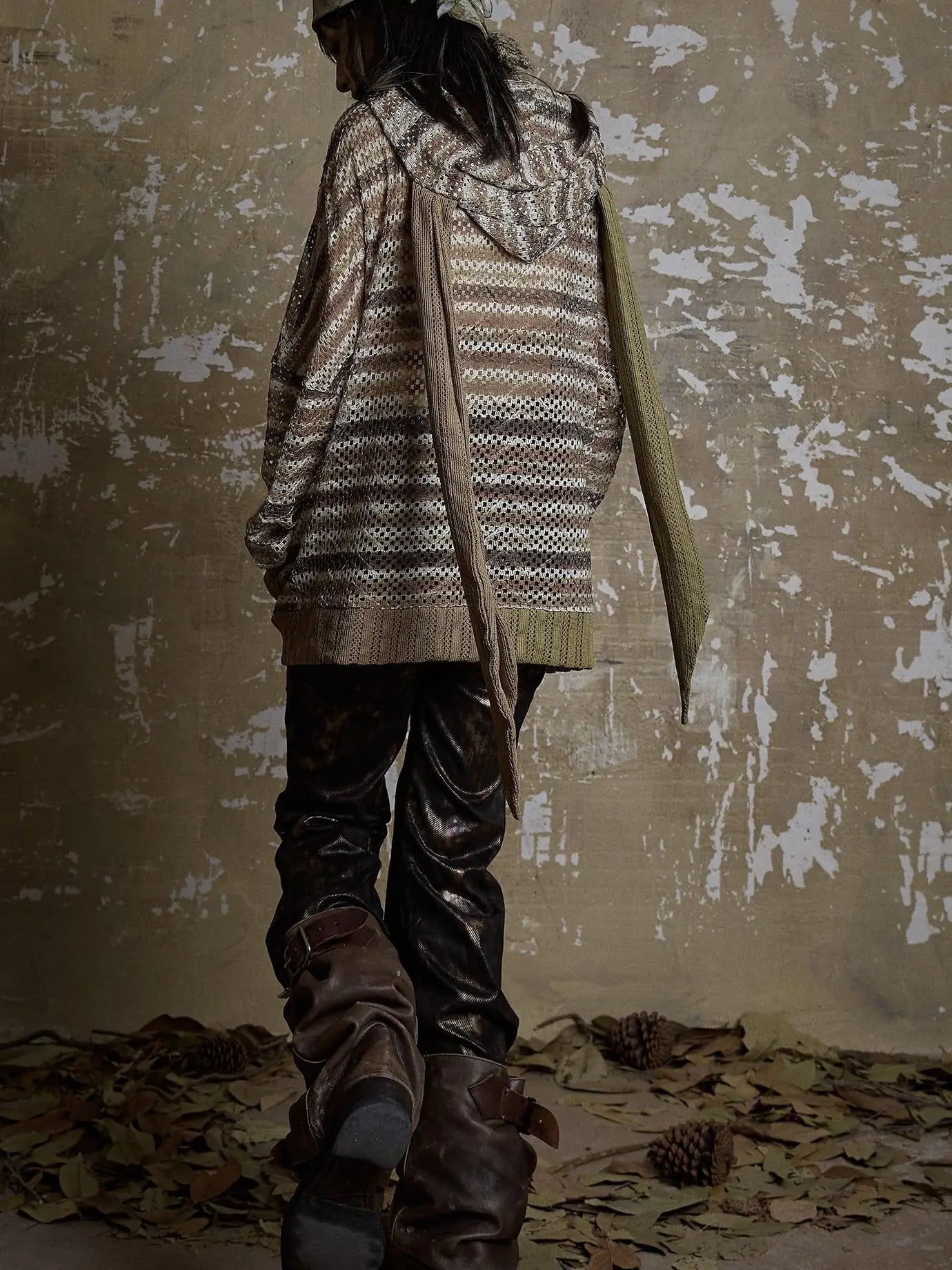 Y2K Bunny Ear Striped Cutout Oversized Hoodie