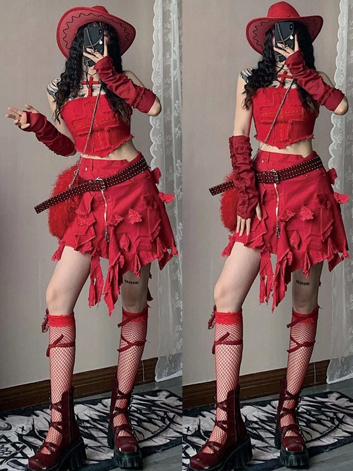 Y2K Cross Lace Denim Mini Skirt