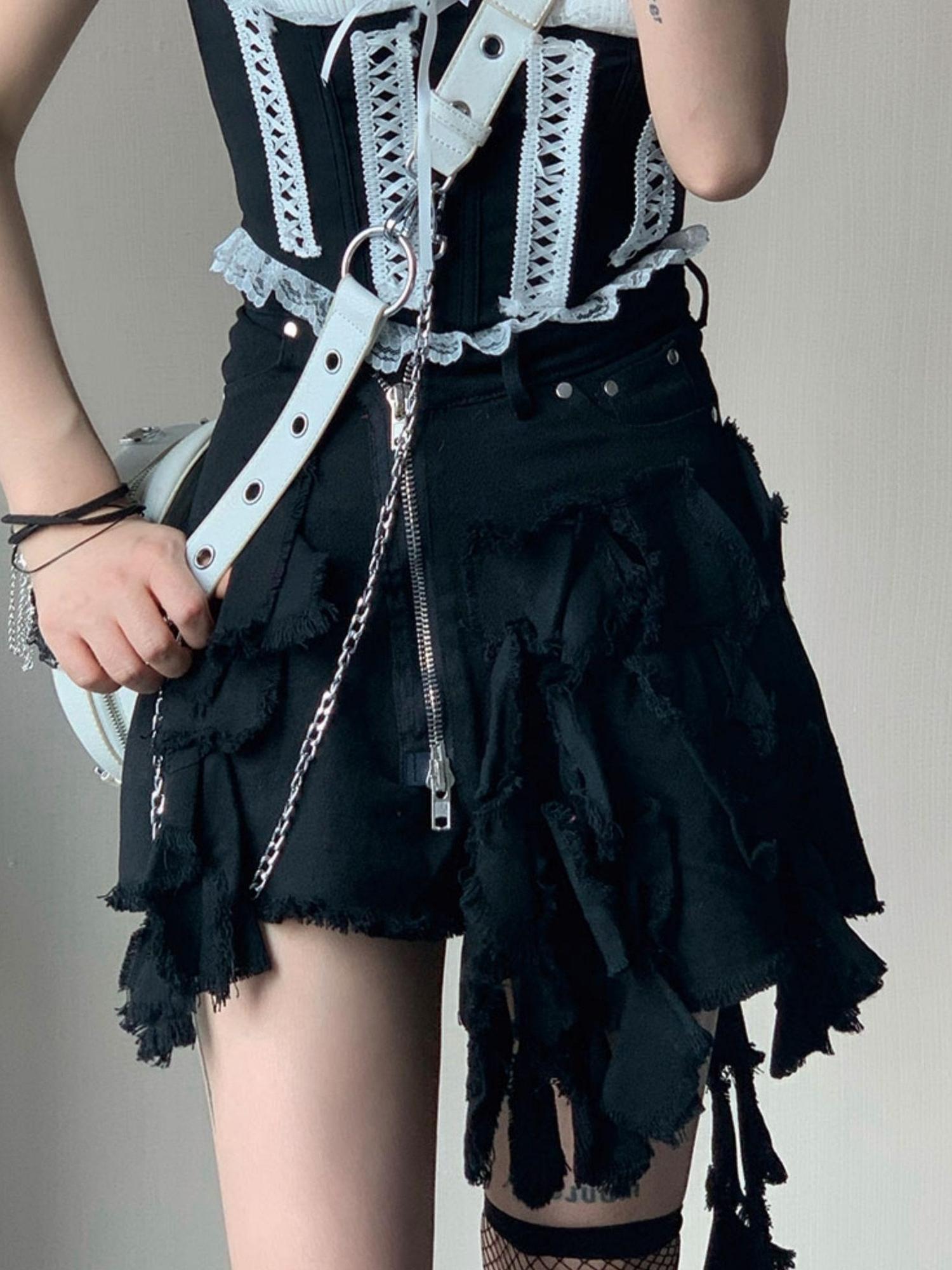 WSW WUSHENWU Y2K Cross Lace Denim Mini Skirt