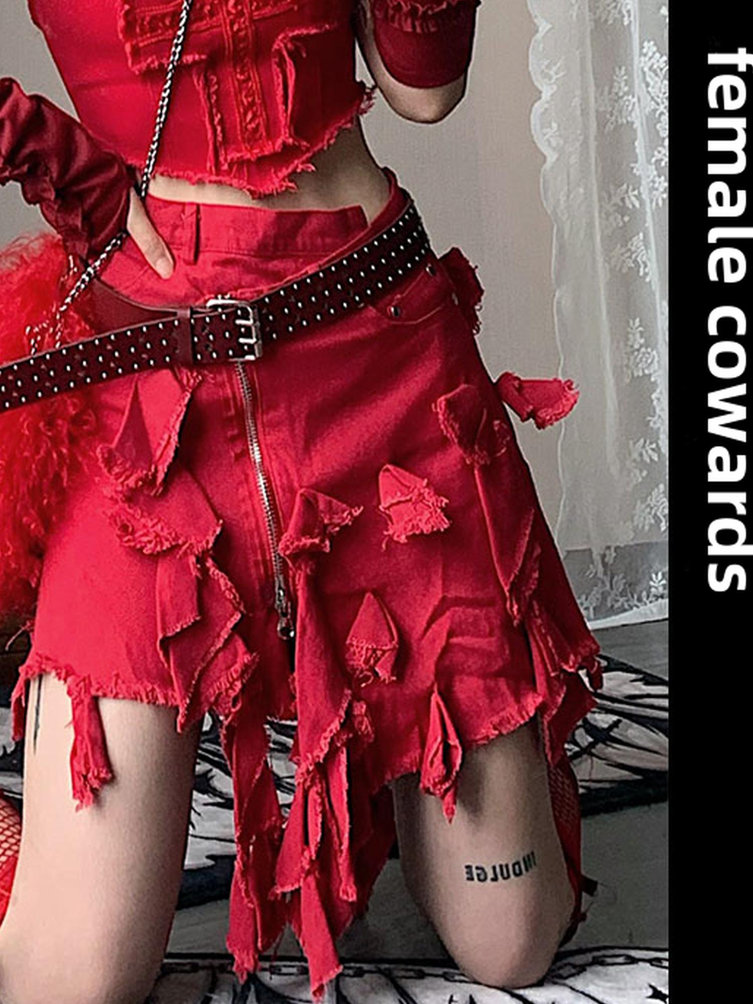 WSW WUSHENWU Y2K Cross Lace Denim Mini Skirt