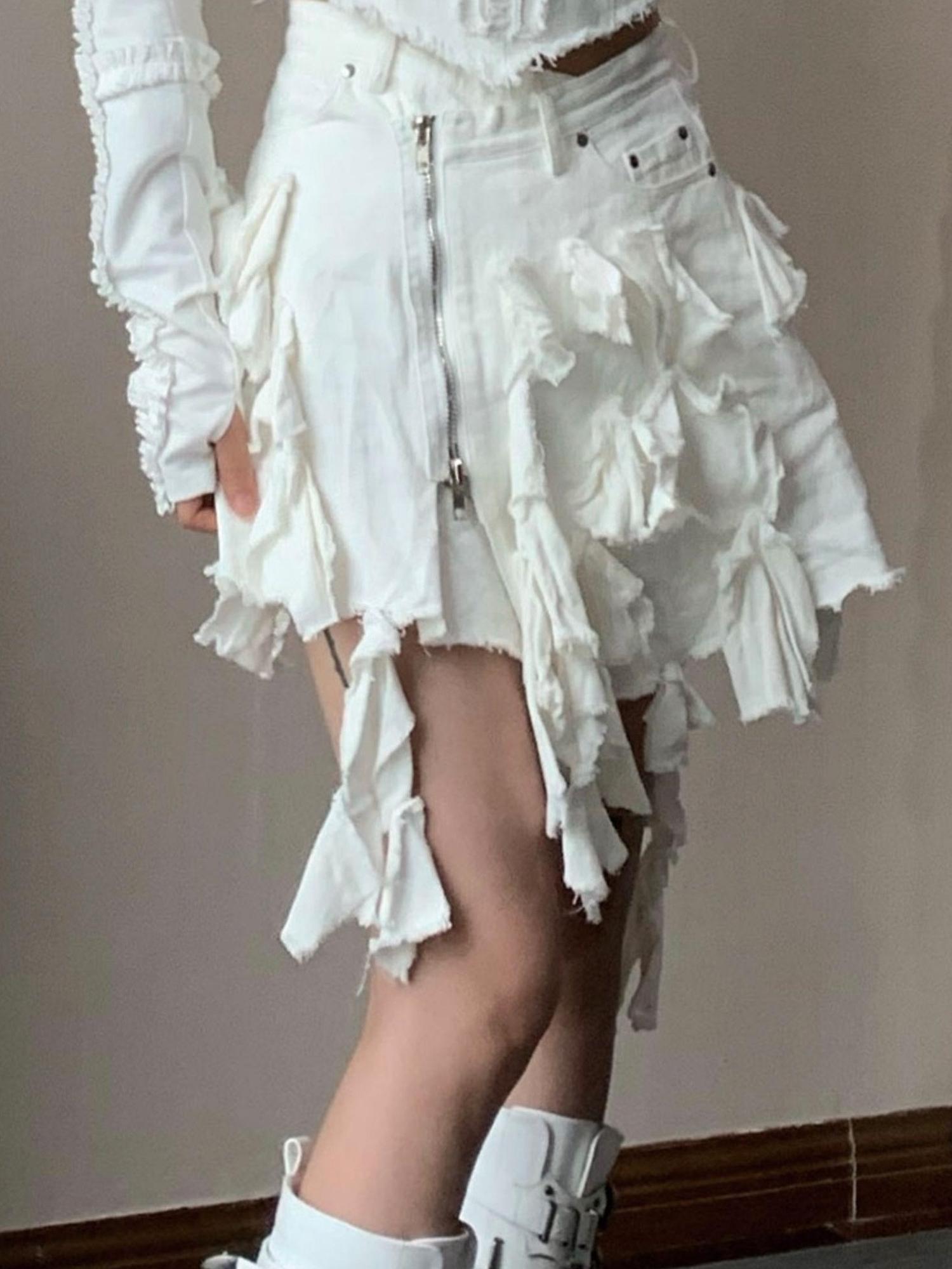 WSW WUSHENWU Y2K Cross Lace Denim Mini Skirt