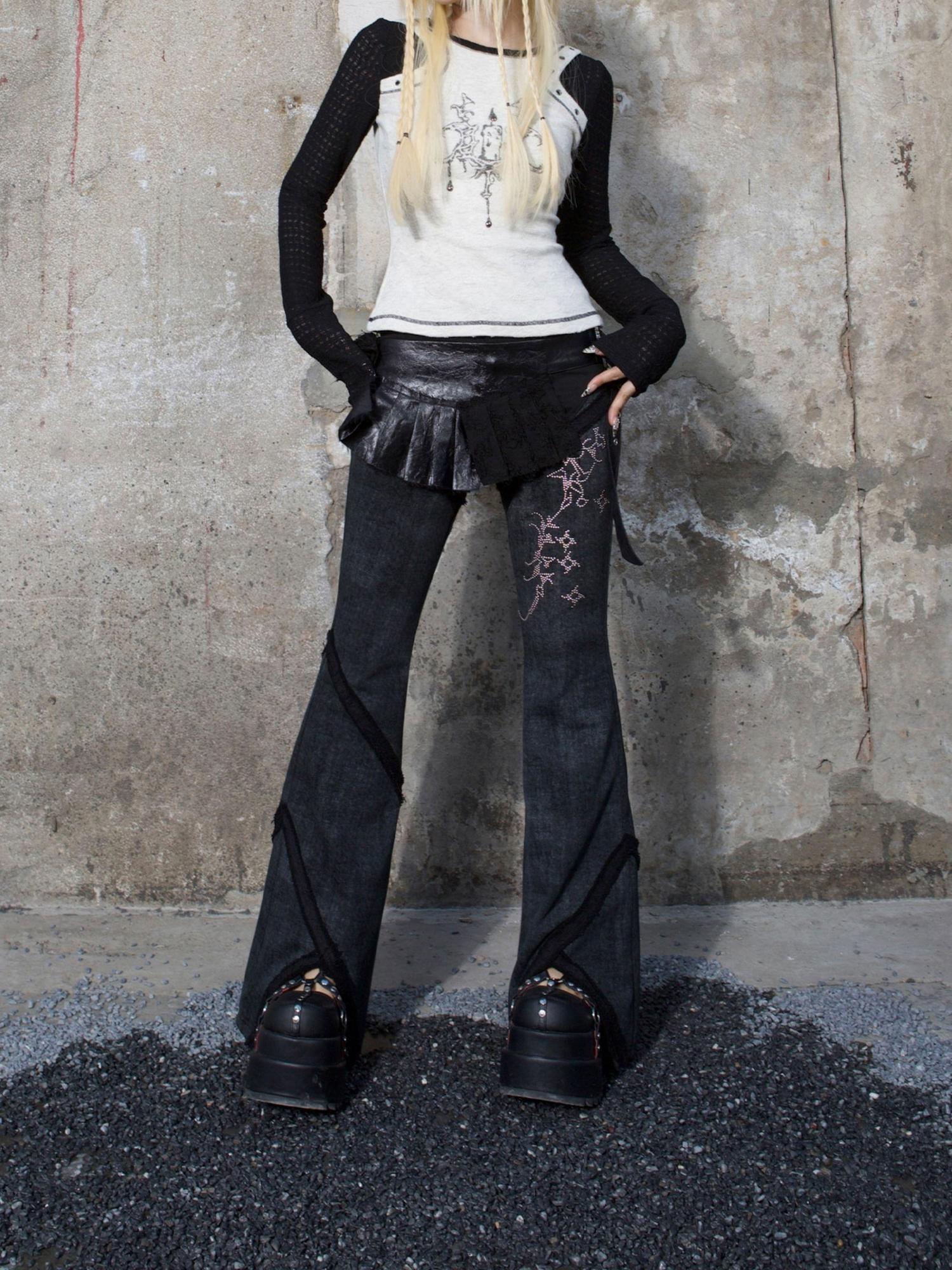 ARIADNAw Y2K Low Rise Flared Pants Sexy Punk Style For Spring