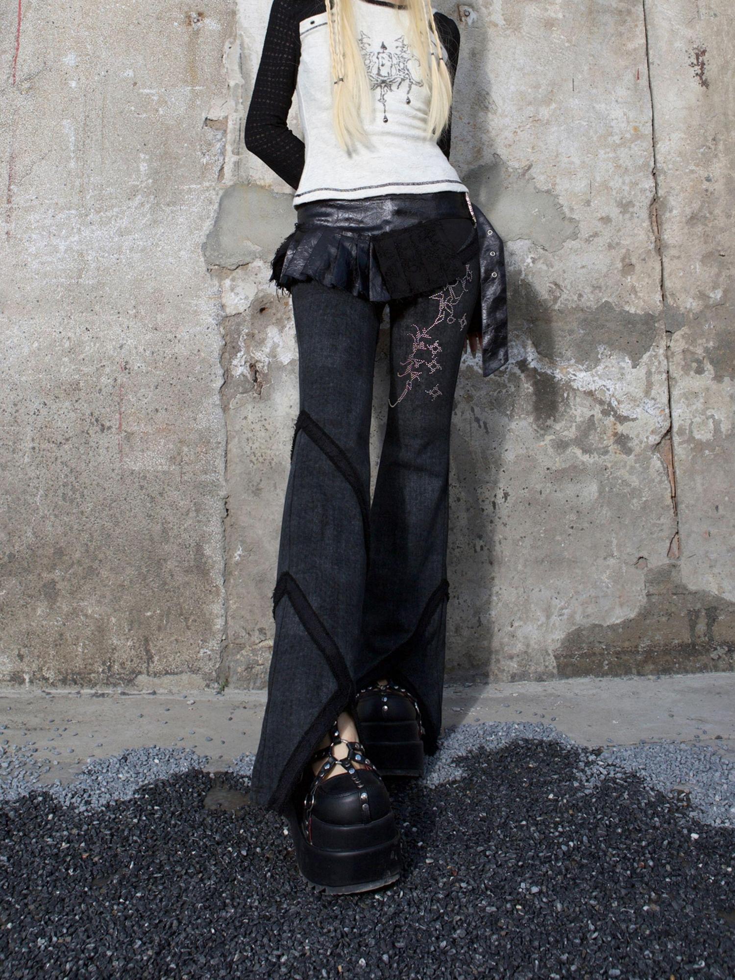 ARIADNAw Y2K Low Rise Flared Pants Sexy Punk Style For Spring