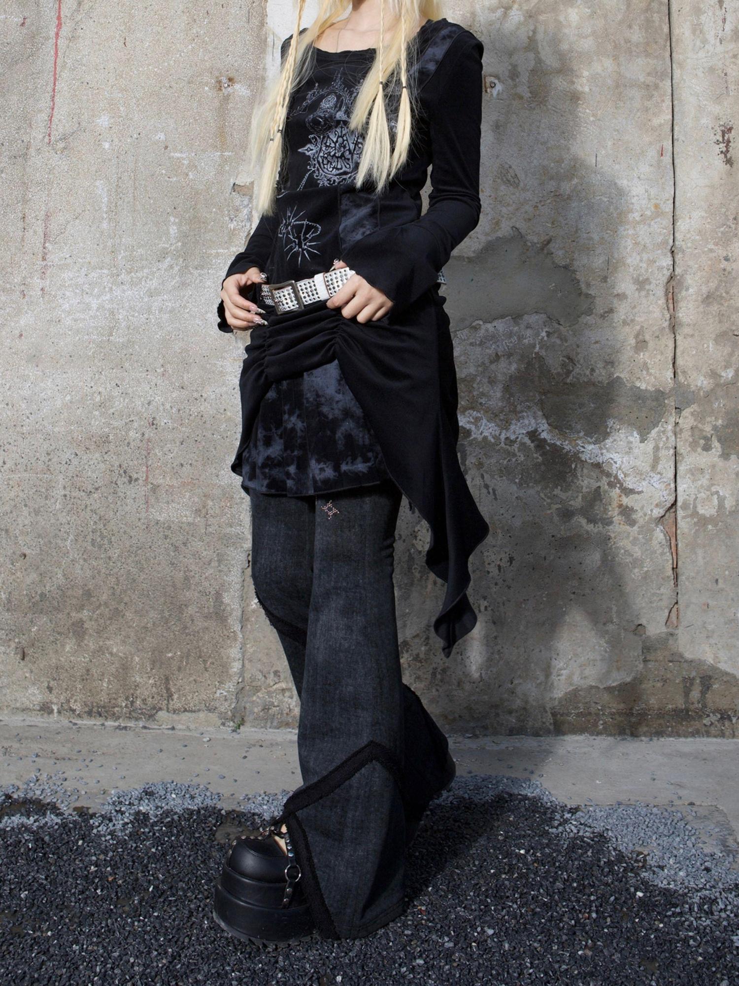 ARIADNAw Y2K Low Rise Flared Pants Sexy Punk Style For Spring