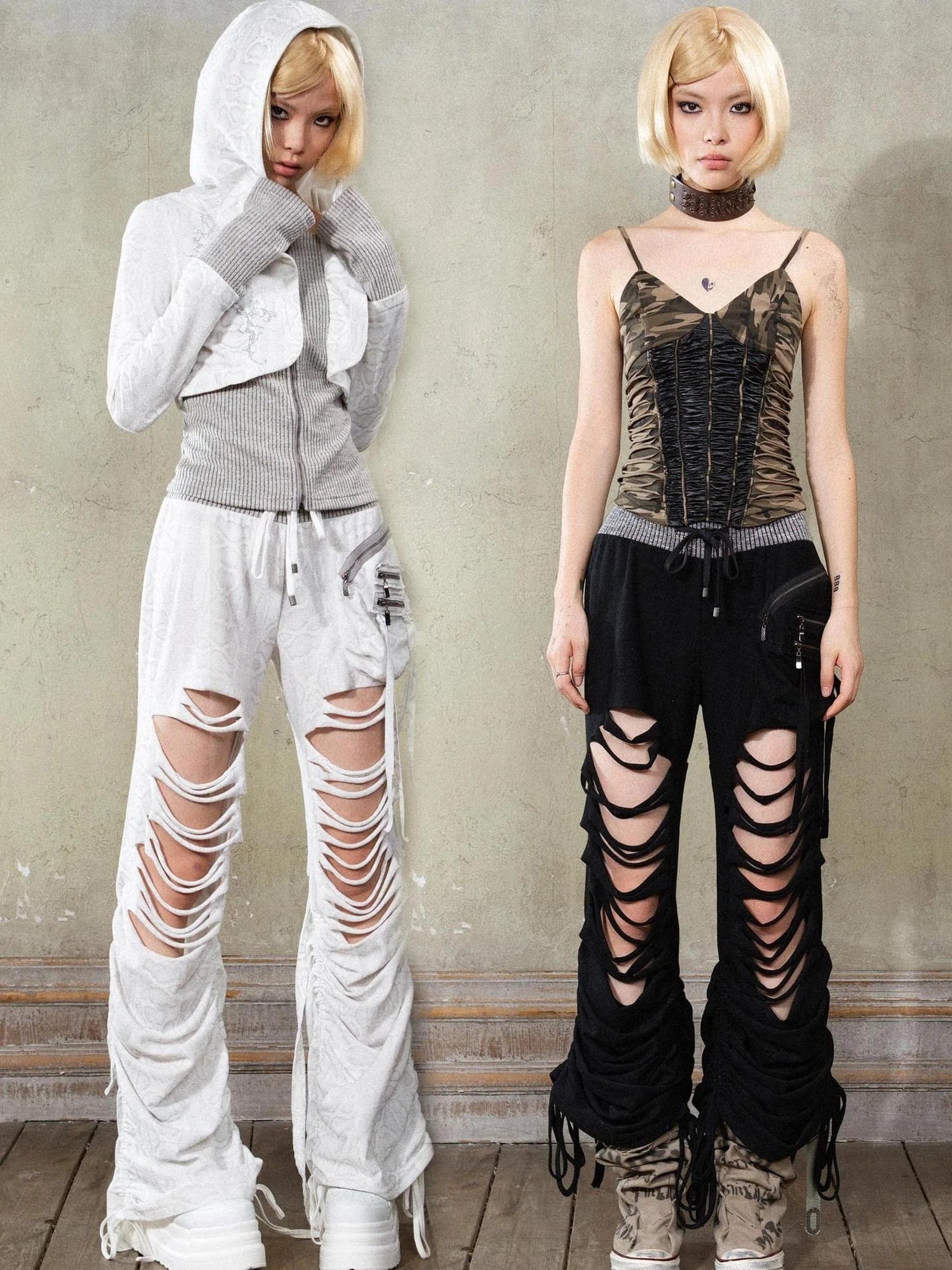 Y2K Low Rise Ripped Wide Leg Punk Denim Pants