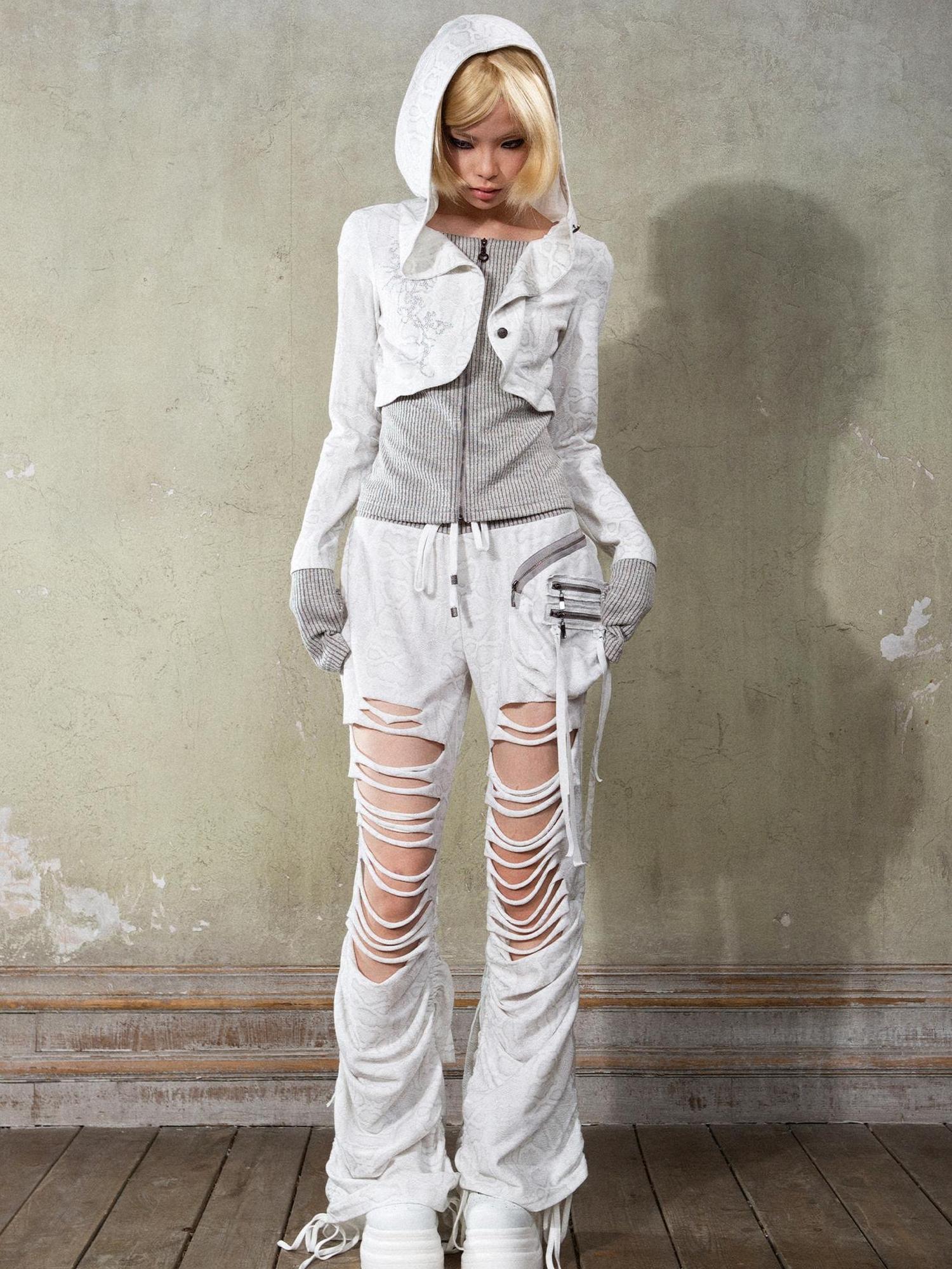 ARIADNAw Y2K Low Rise Ripped Wide Leg Punk Denim Pants