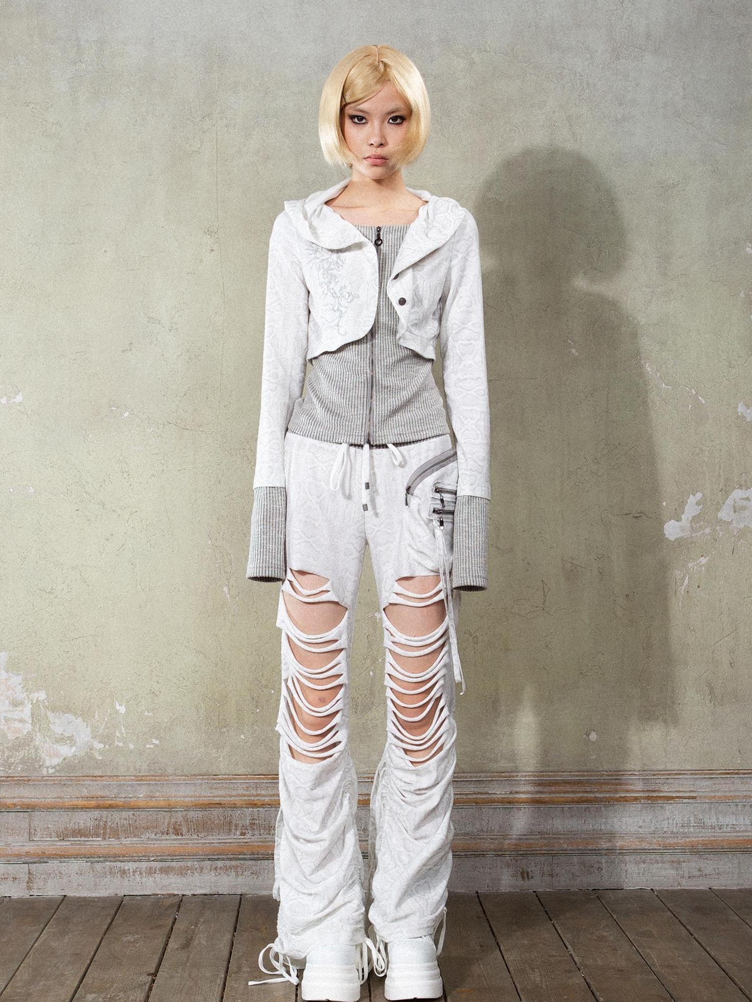 ARIADNAw Y2K Low Rise Ripped Wide Leg Punk Denim Pants