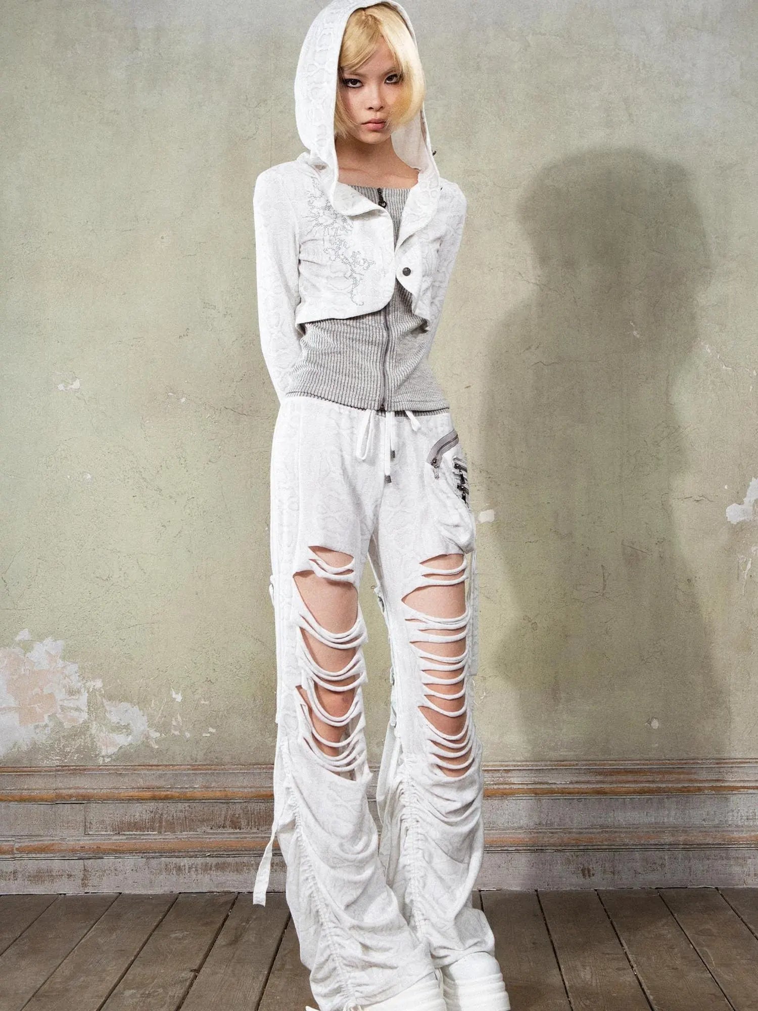 Y2K Low Rise Ripped Wide Leg Punk Denim Pants