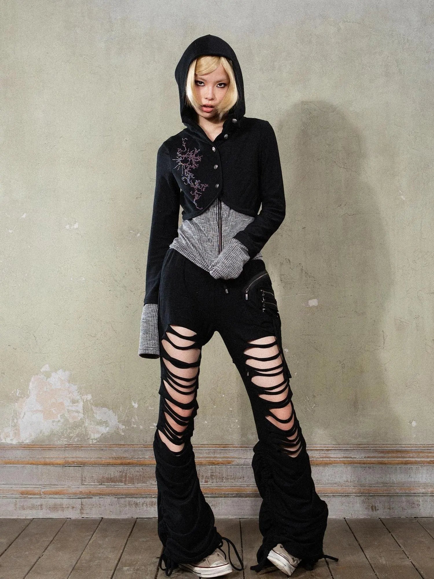 Y2K Low Rise Ripped Wide Leg Punk Denim Pants