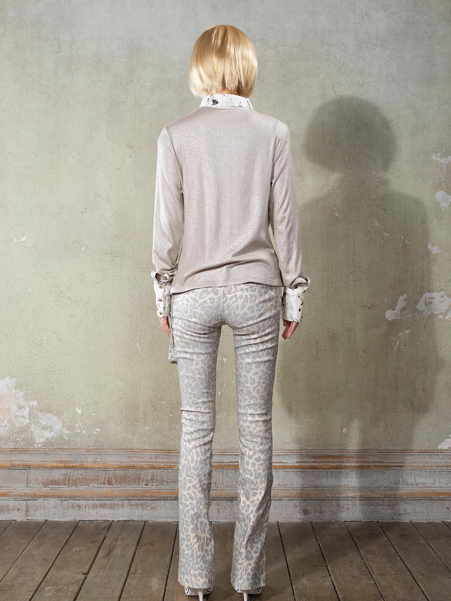 ARIADNAw Y2K Punk Patchwork Flared Pants Retro Grunge Low Rise Leopard
