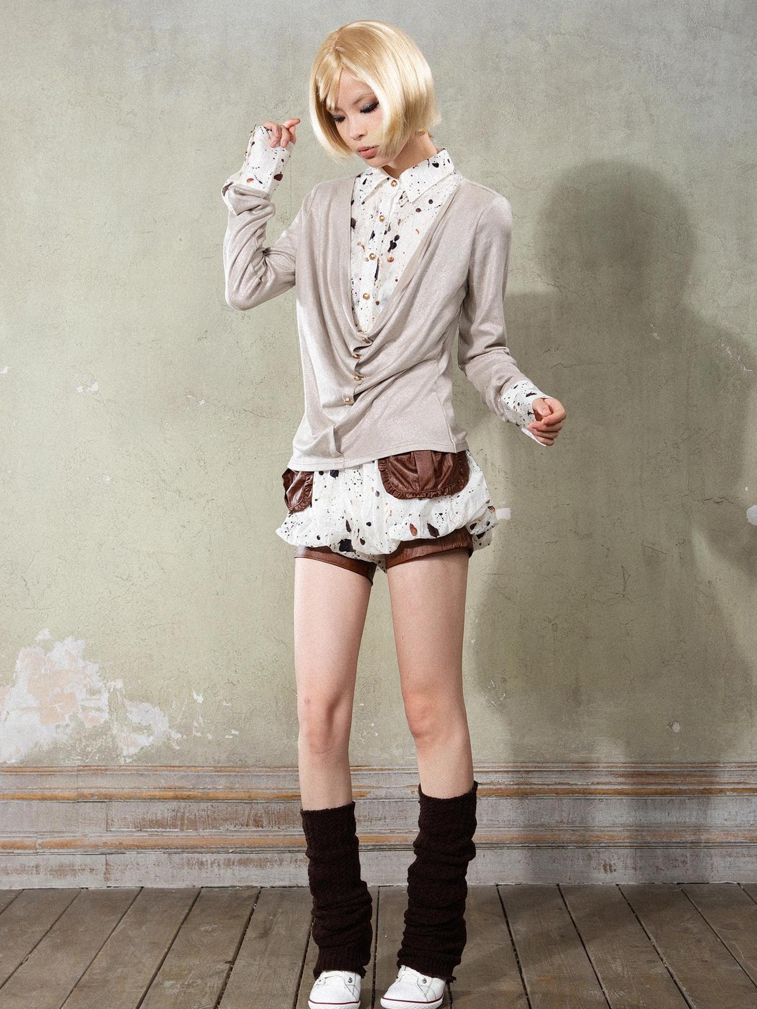 ARIADNAw Y2K Punk Puff Shorts Industrial Denim Patchwork Bloomers