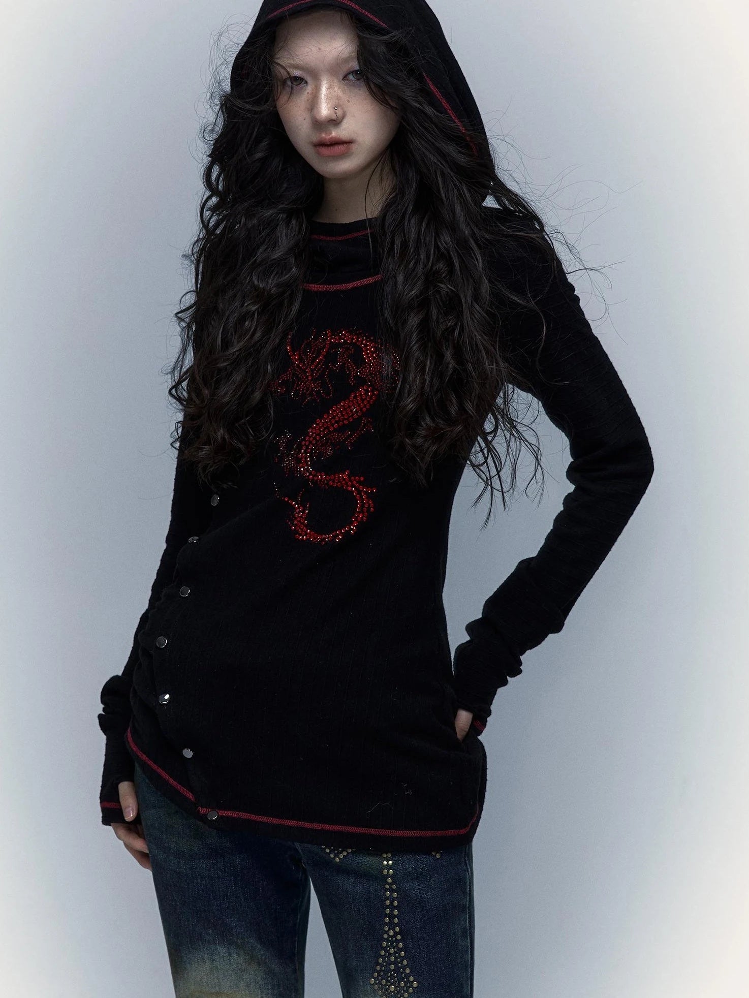 Y2K Retro Hooded Rhinestone T-Shirt