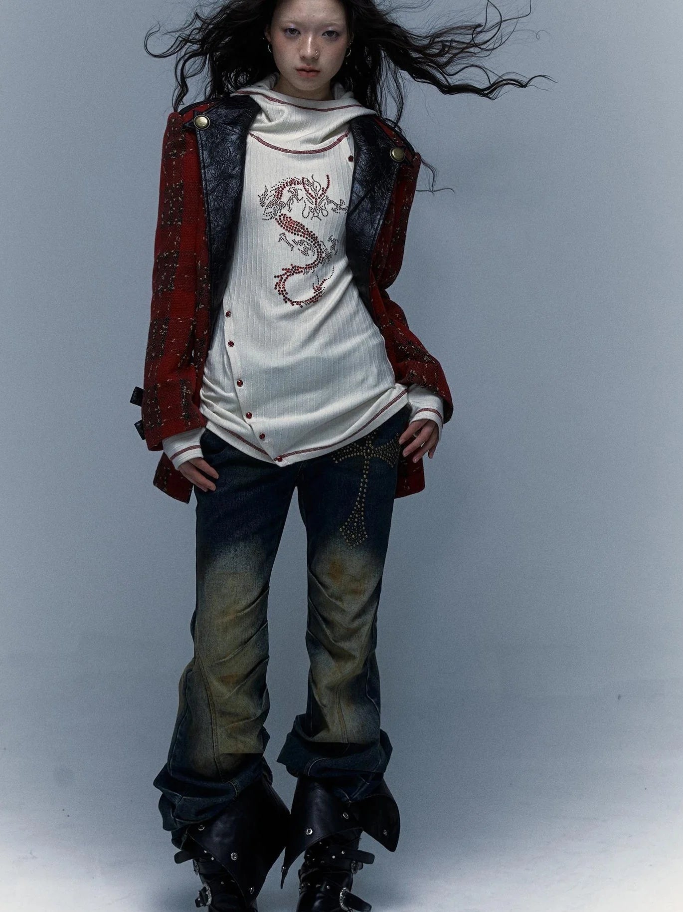 Y2K Retro Hooded Rhinestone T-Shirt