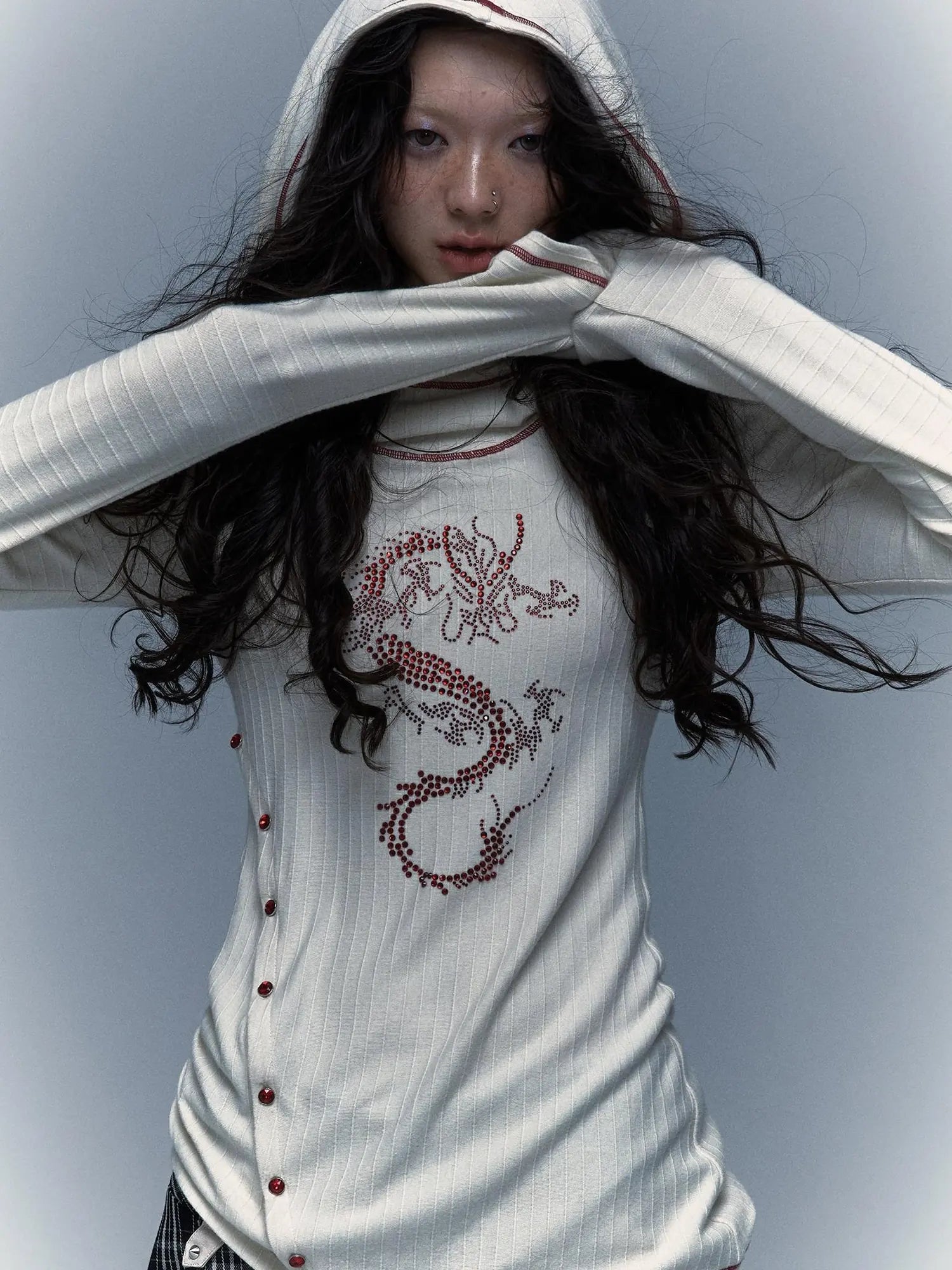 Y2K Retro Hooded Rhinestone T-Shirt