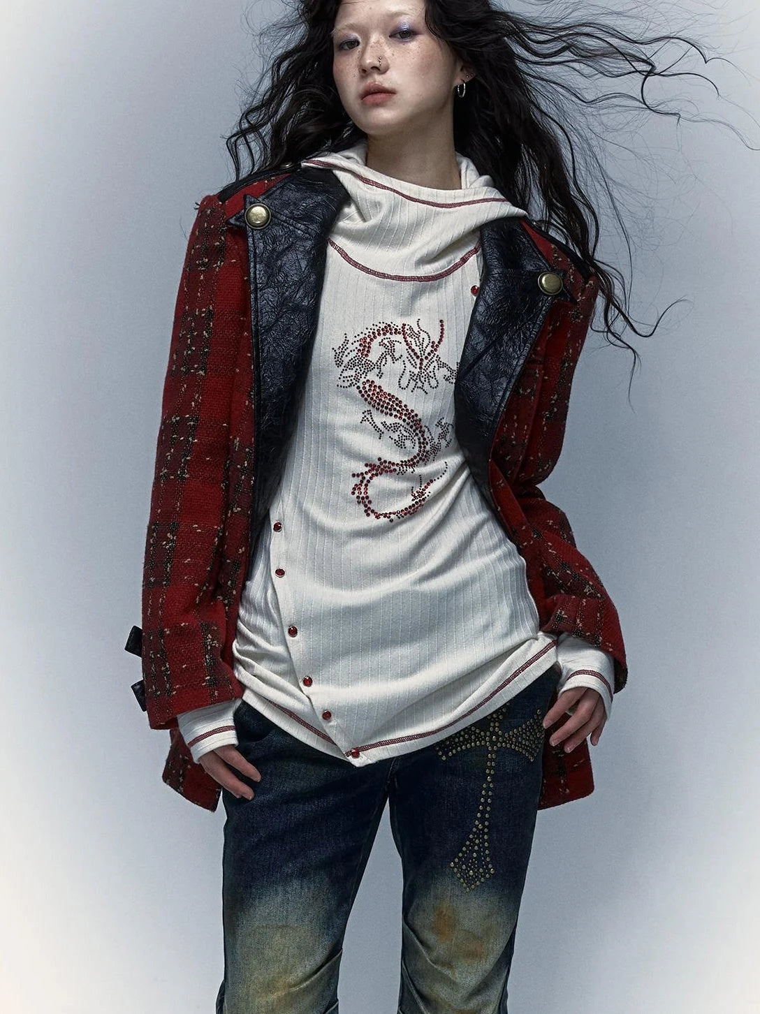 Y2K Retro Hooded Rhinestone T-Shirt