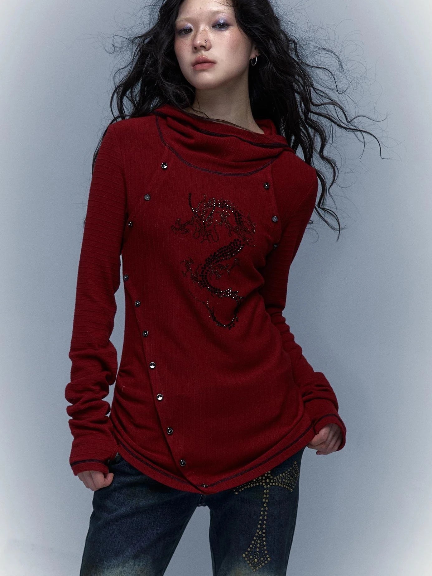 Y2K Retro Hooded Rhinestone T-Shirt