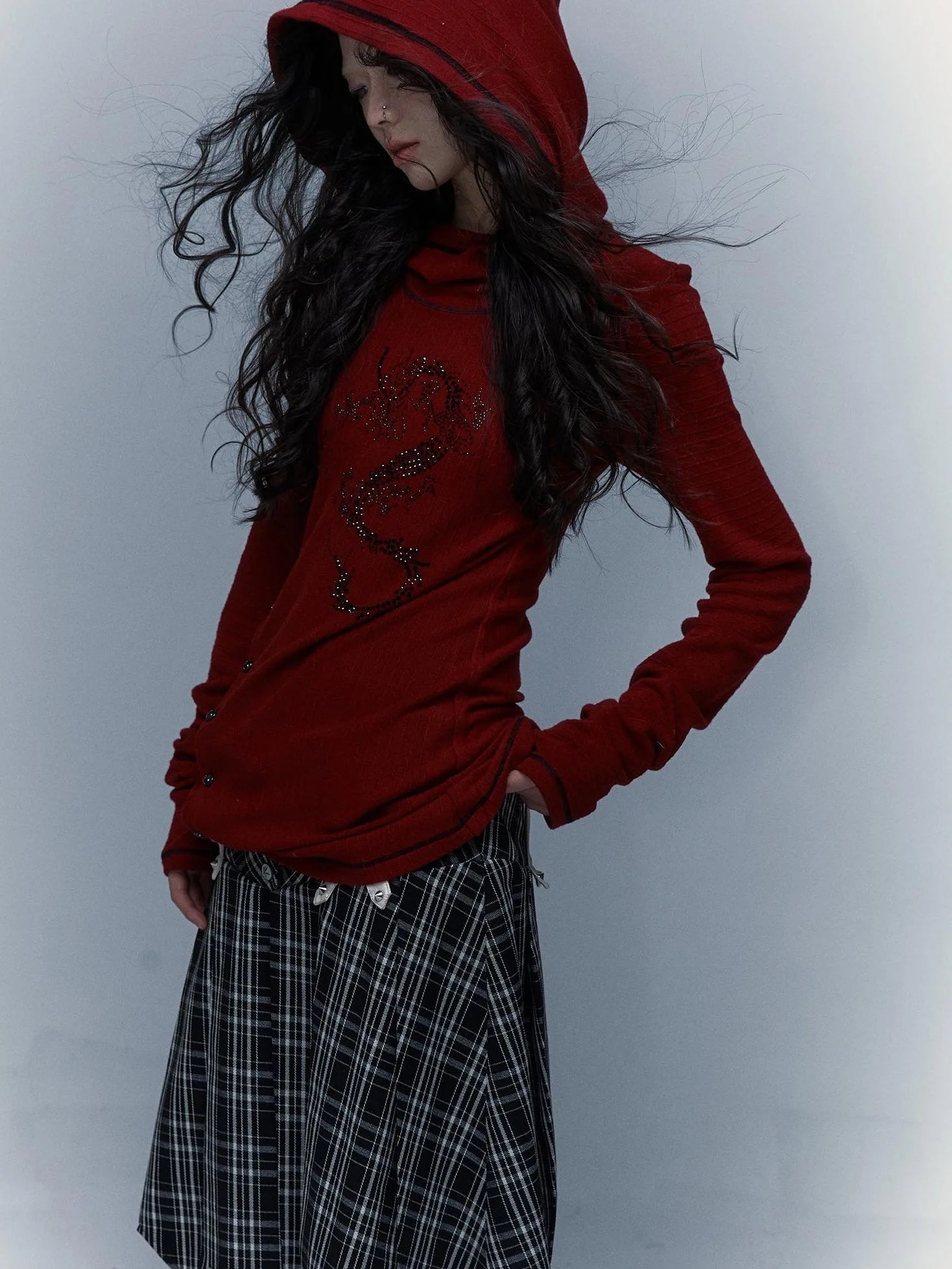 Y2K Retro Hooded Rhinestone T-Shirt