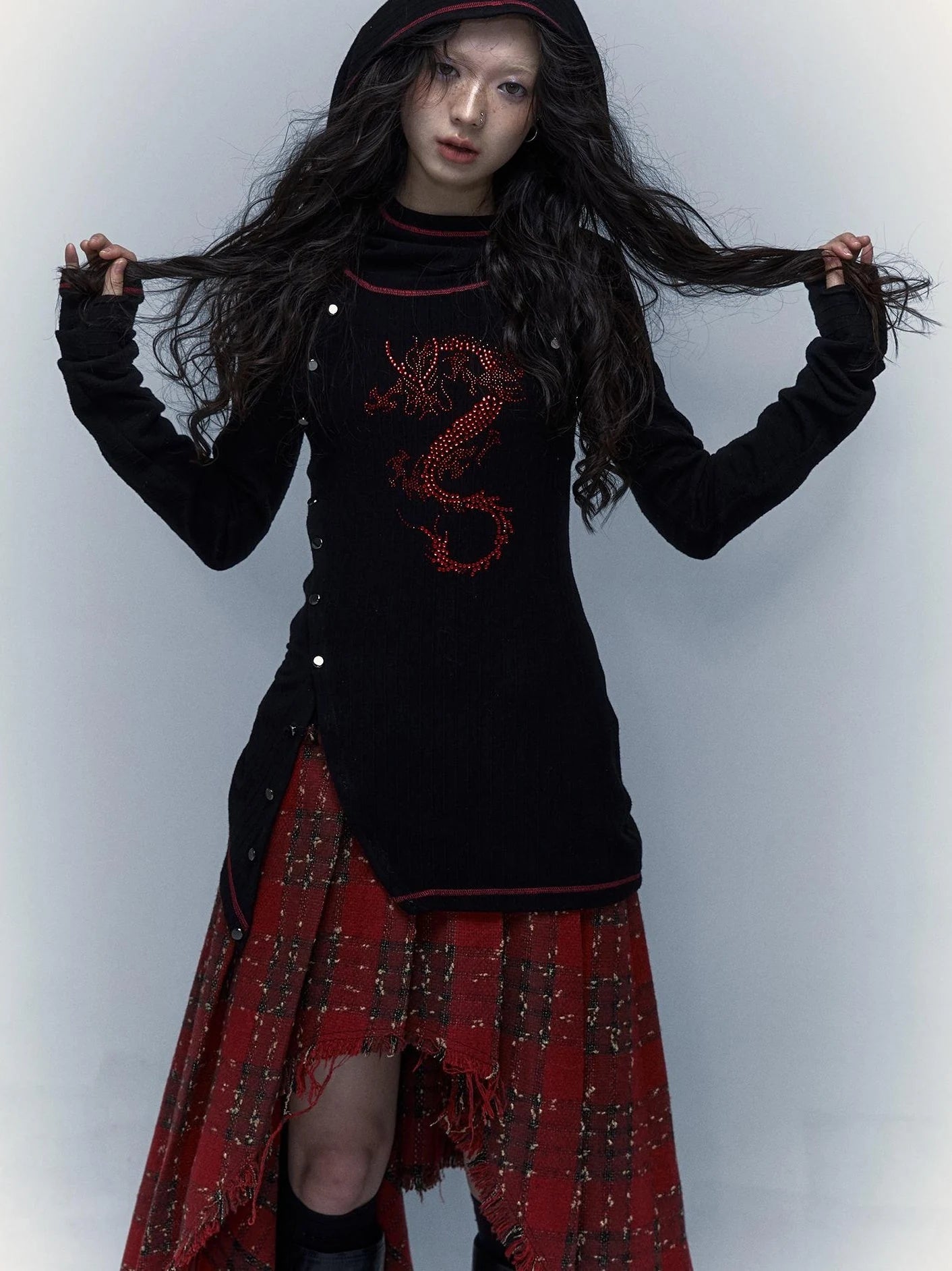 Y2K Retro Hooded Rhinestone T-Shirt
