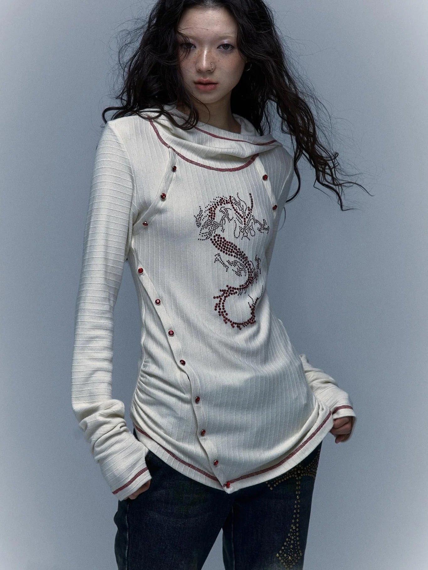 Y2K Retro Hooded Rhinestone T-Shirt