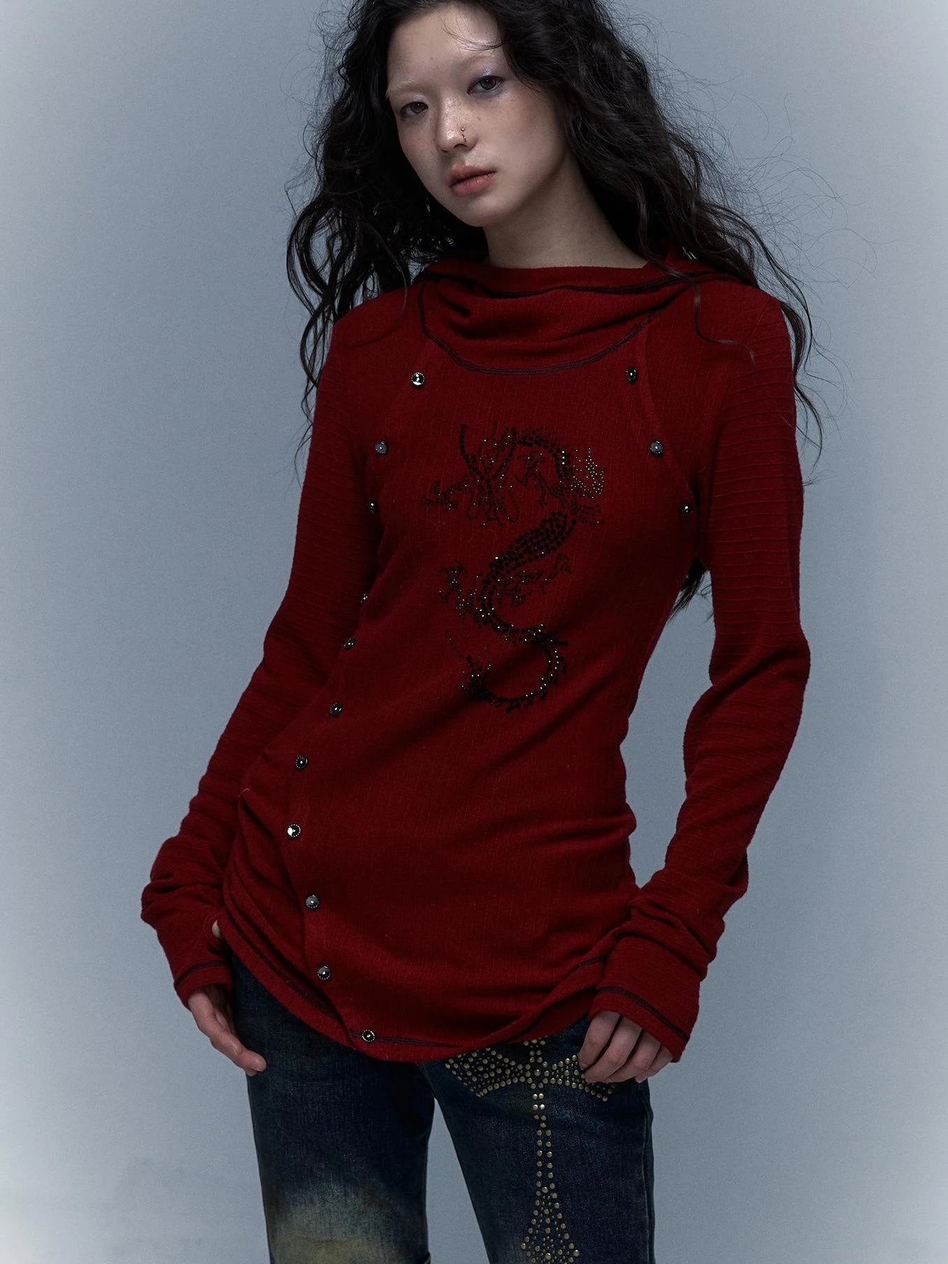 Y2K Retro Hooded Rhinestone T-Shirt