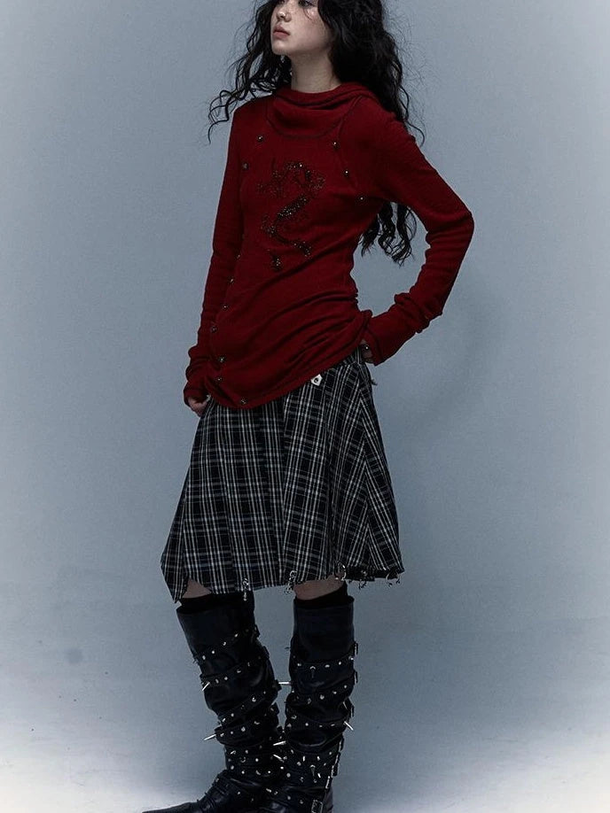 Y2K Retro Hooded Rhinestone T-Shirt
