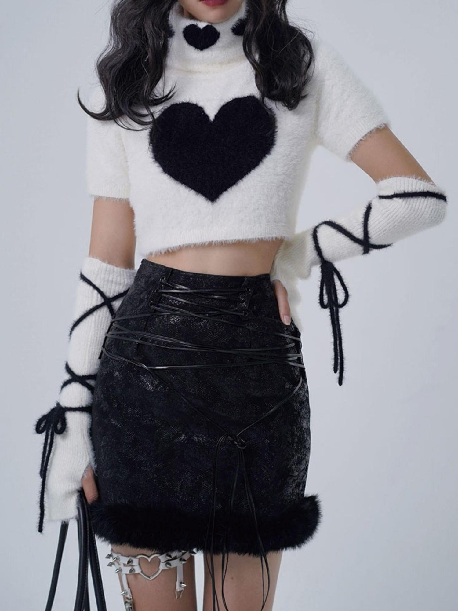 WSW WUSHENWU Y2K Velvet High Neck Knit Sweater