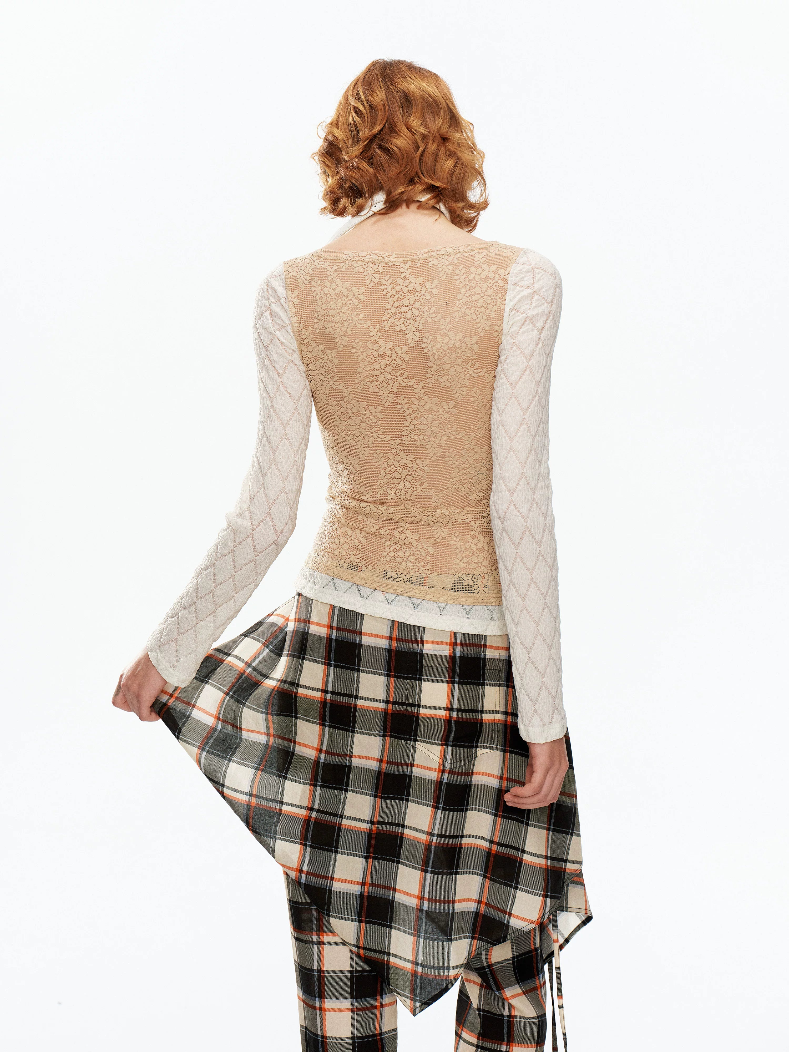YOSHUYUKI Beige Lace Faux Two Piece Women&
