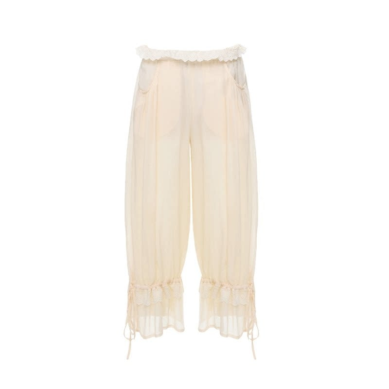YOSHUYUKI_Beige_Lace_Hem_Drawstring_Lantern_Women&