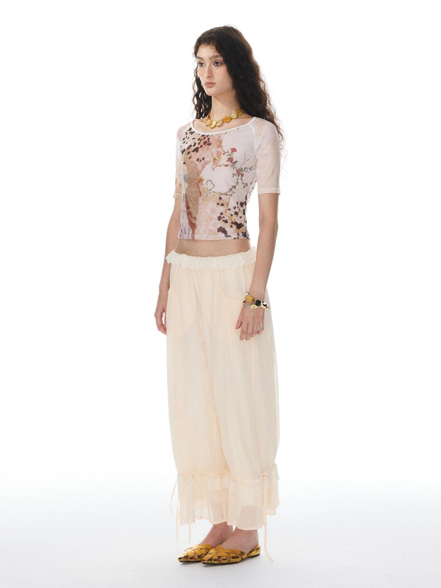 YOSHUYUKI Beige Lace Hem Drawstring Lantern Women&
