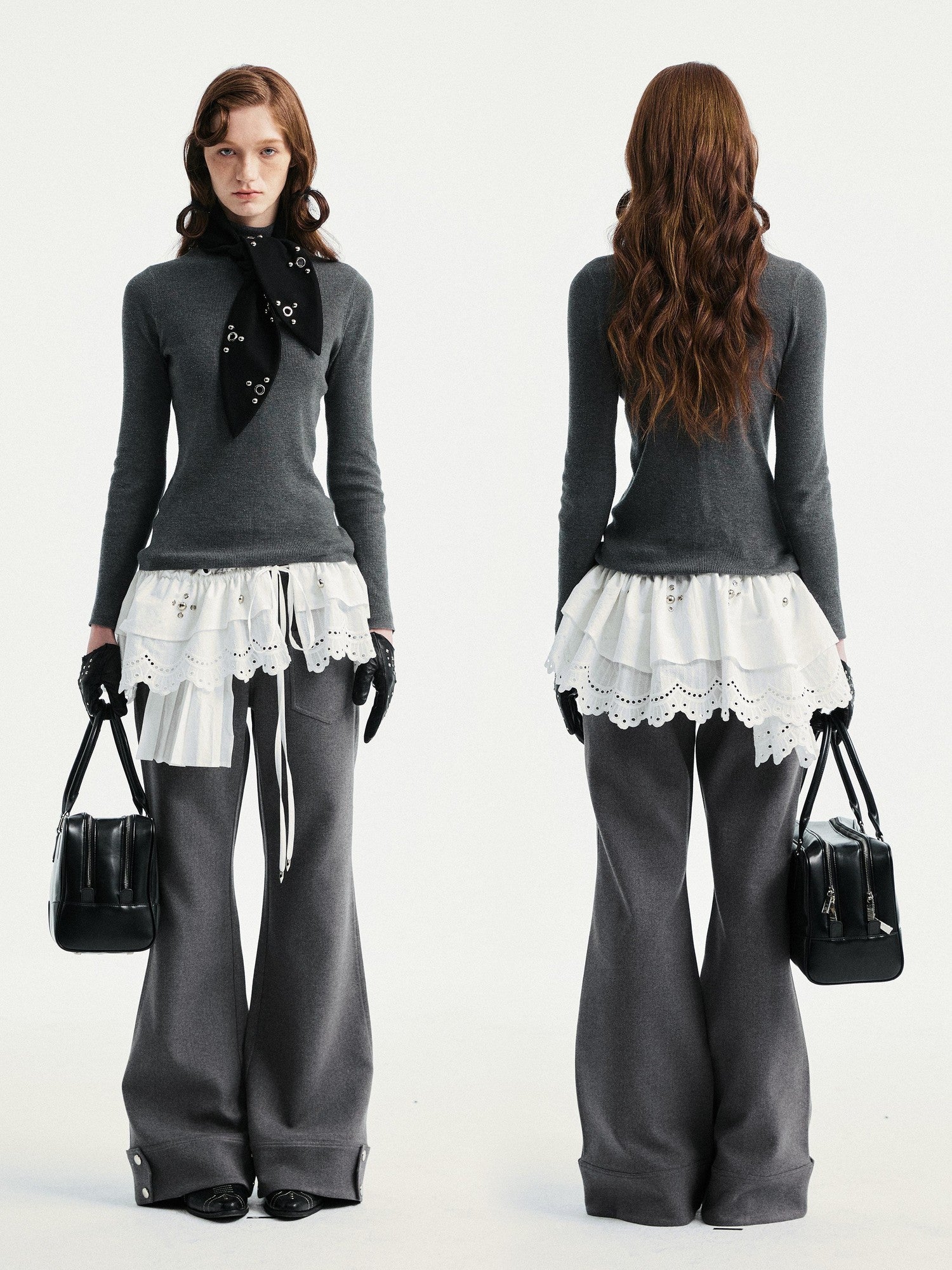 YOSHUYUKI Black Rabbit Ear Eyelet Rivet Detail Women&