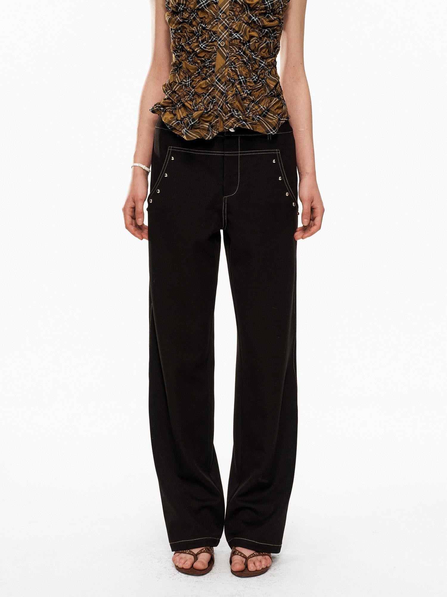 YOSHUYUKI Black Studded Punk Mid Low Rise Women&