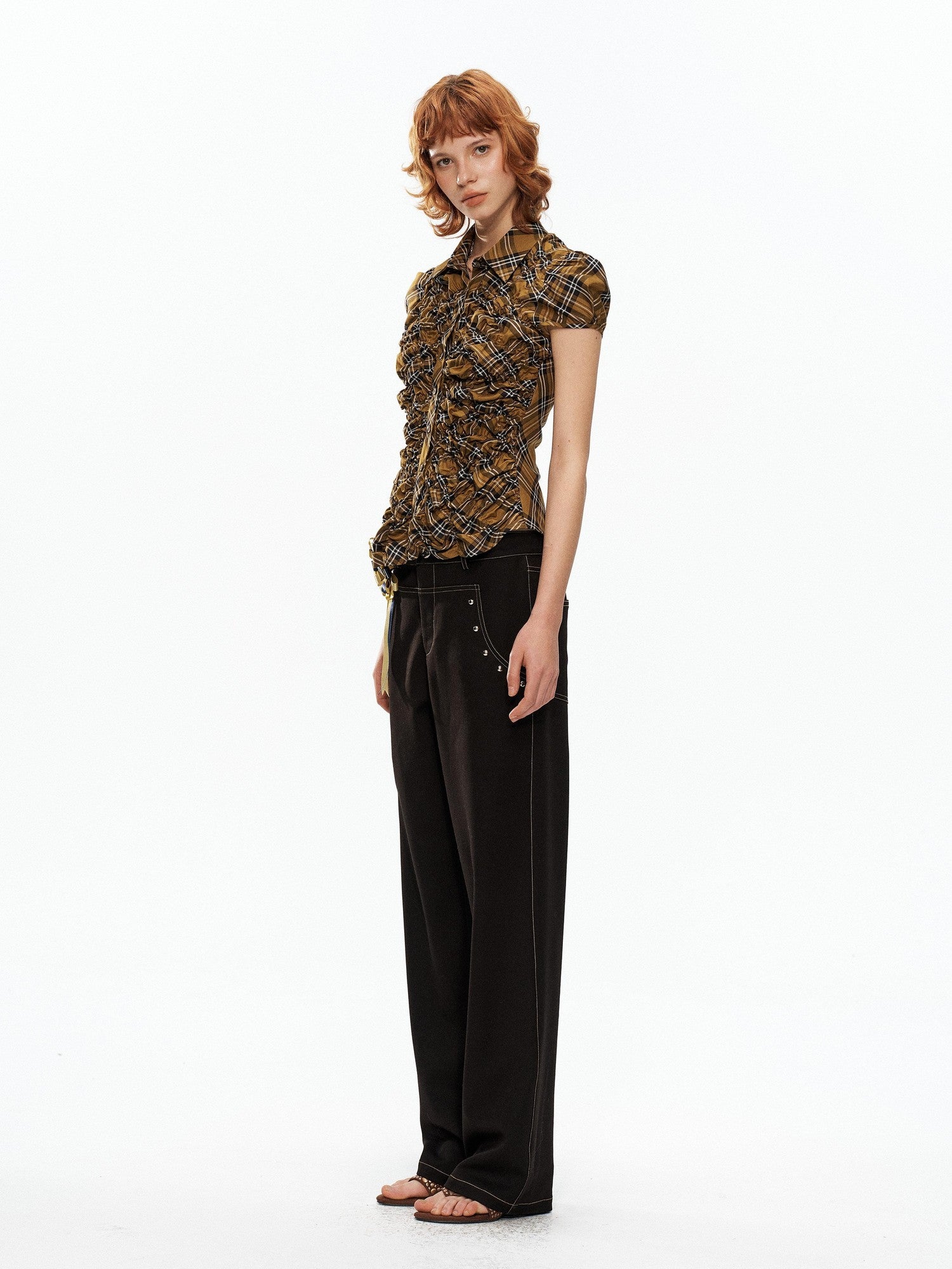 YOSHUYUKI Black Studded Punk Mid Low Rise Women&