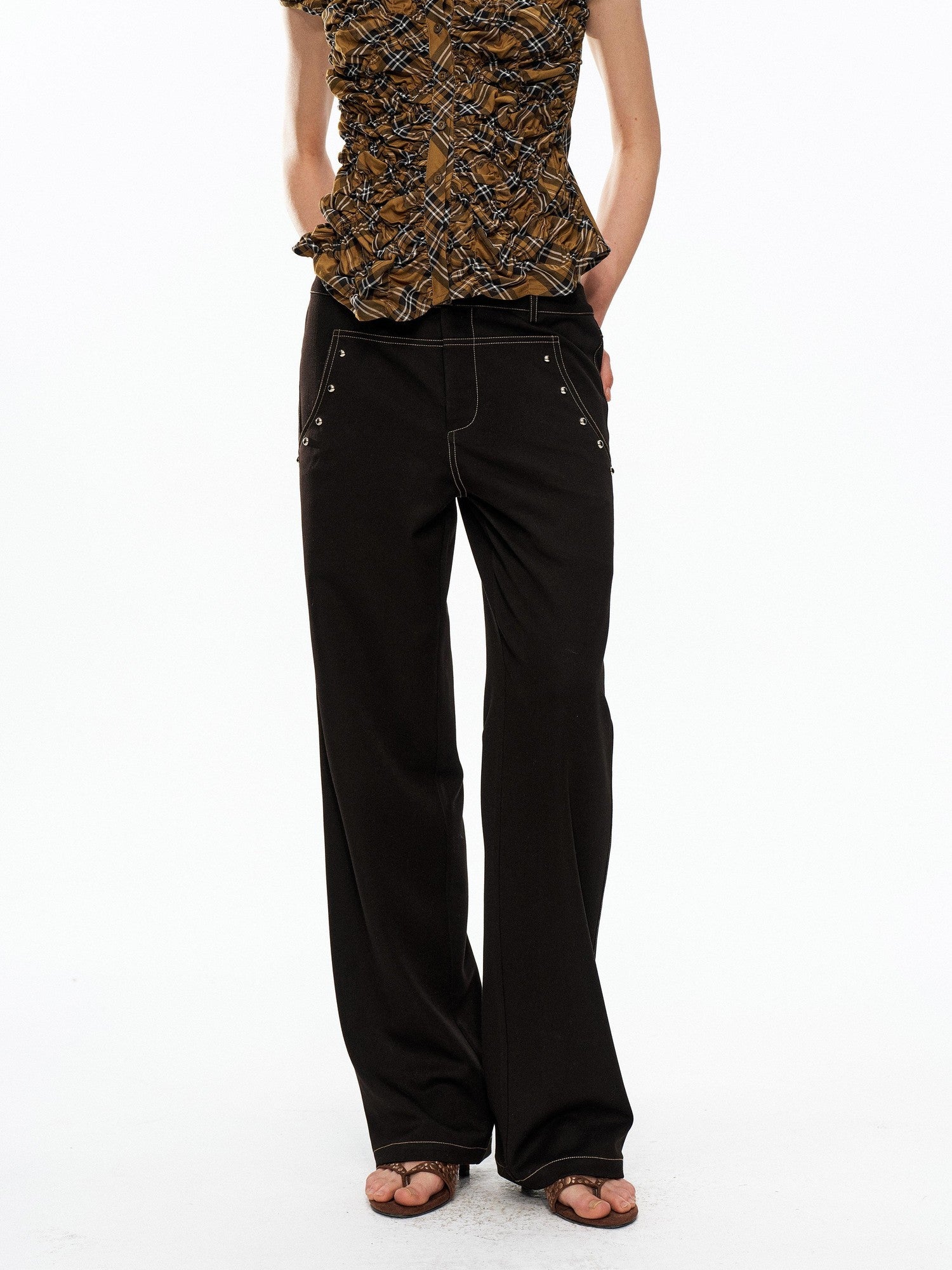 YOSHUYUKI Black Studded Punk Mid Low Rise Women&