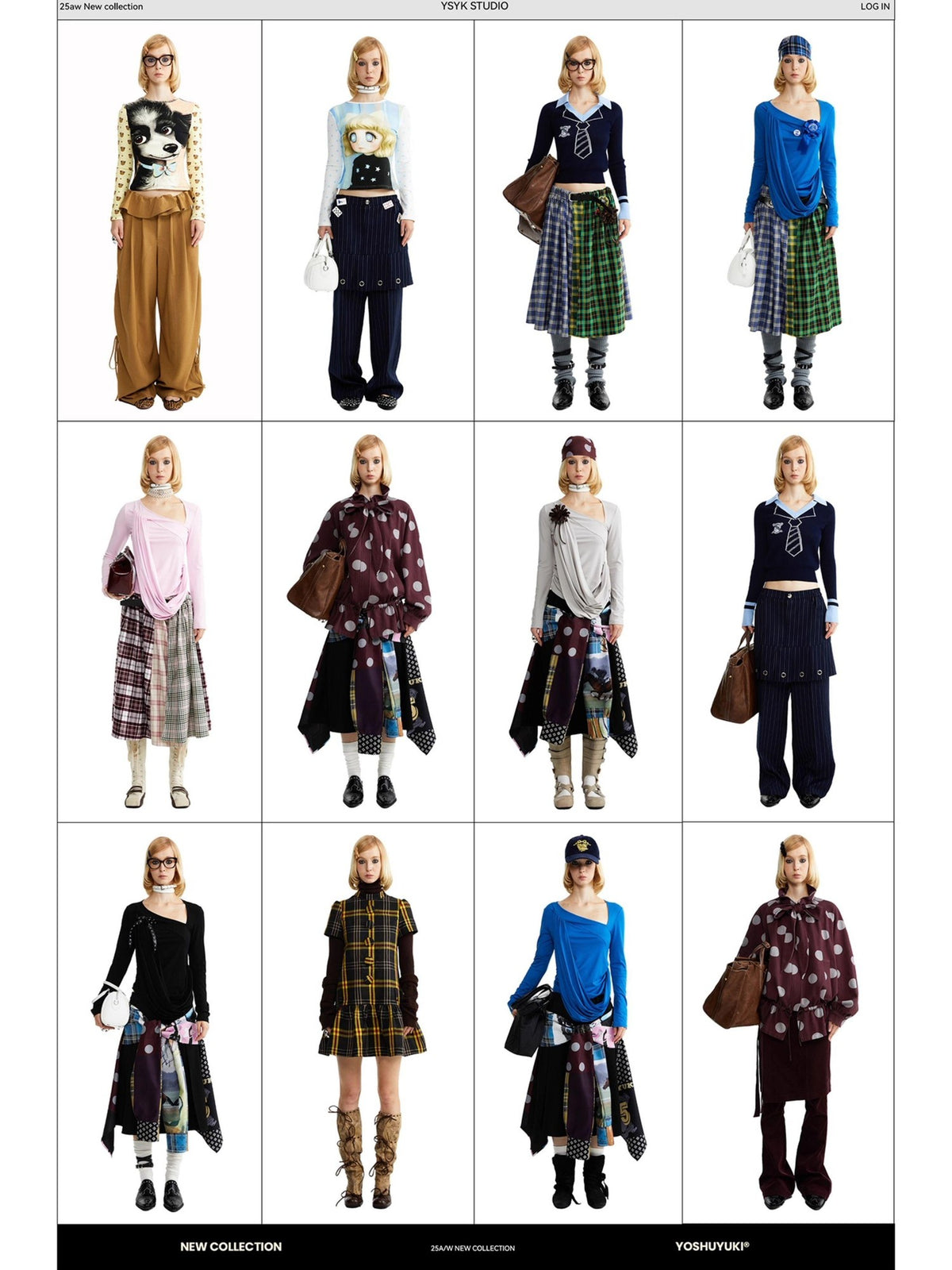 YOSHUYUKI Blue Green Plaid Ruched Spliced Women&